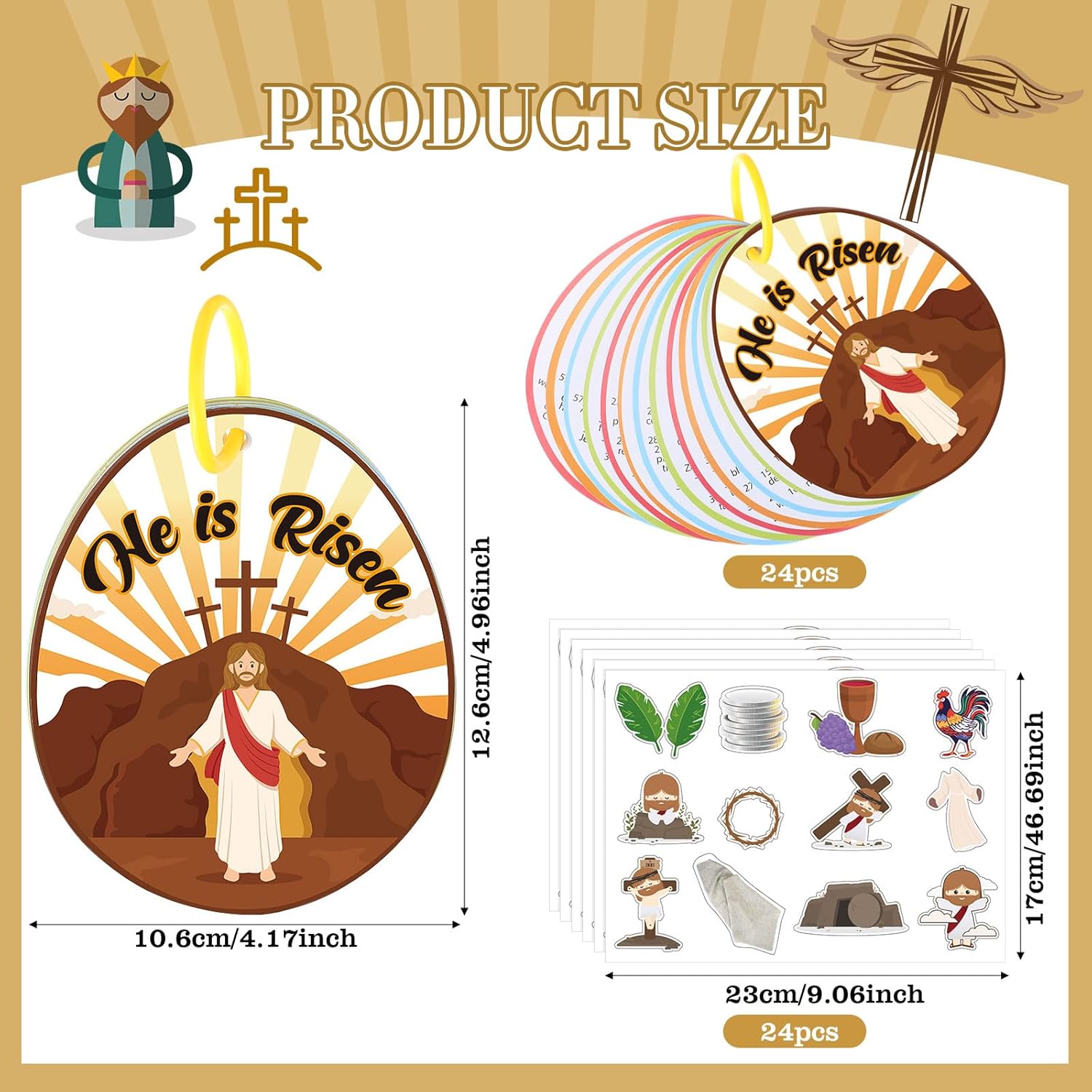 Frienda 24 Sets Easter Story Crafts with Stickers Holy Week Cards Bulk Christian Gifts Religious Sunday School Crafts Easter Basket Stuffers Egg Shaped Story Book Decorations