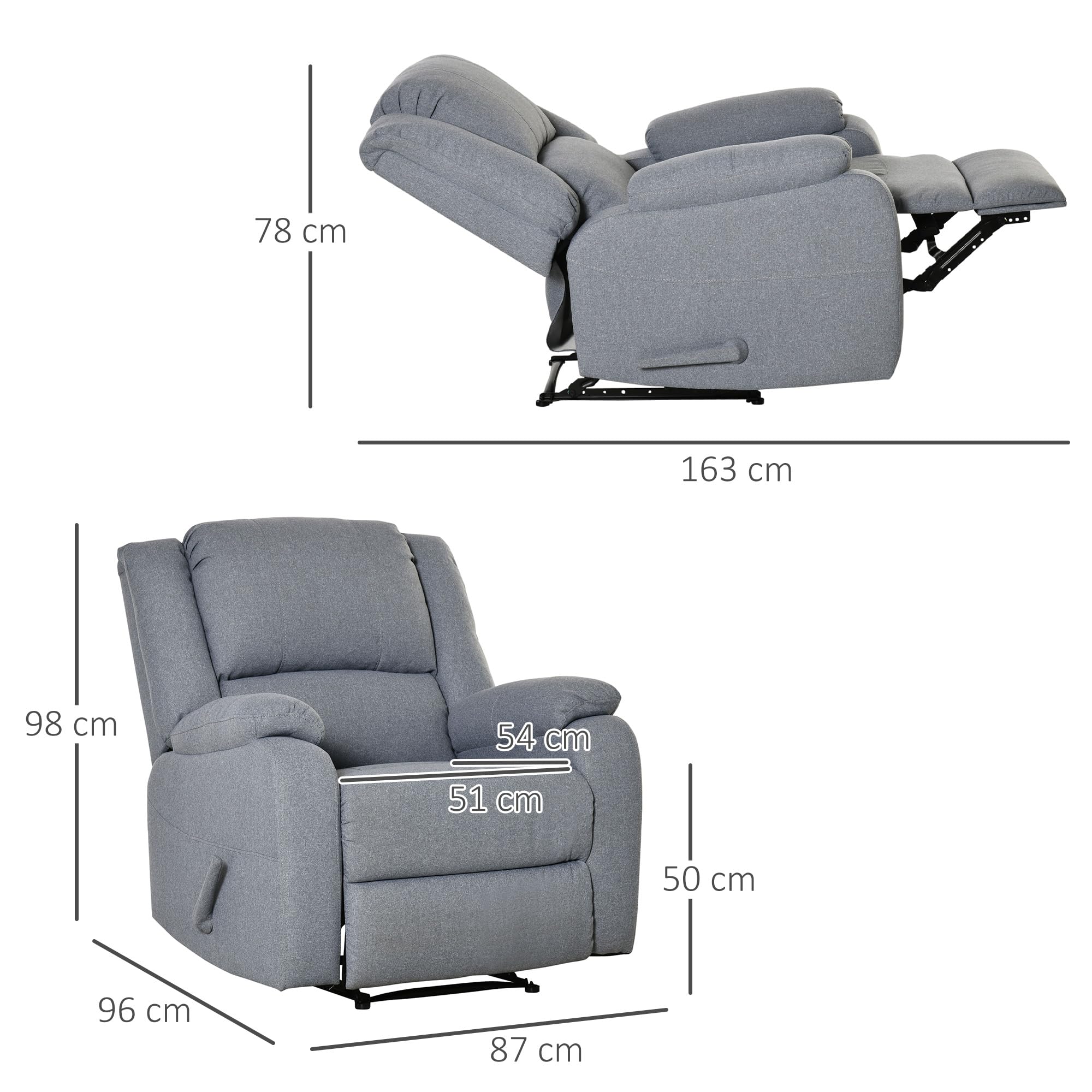HOMCOM Fauteuil Relax Reclinable Convertible Couchage - Polyester Doux - Gris - 90×96×98 Cm - Confort & Style Moderne