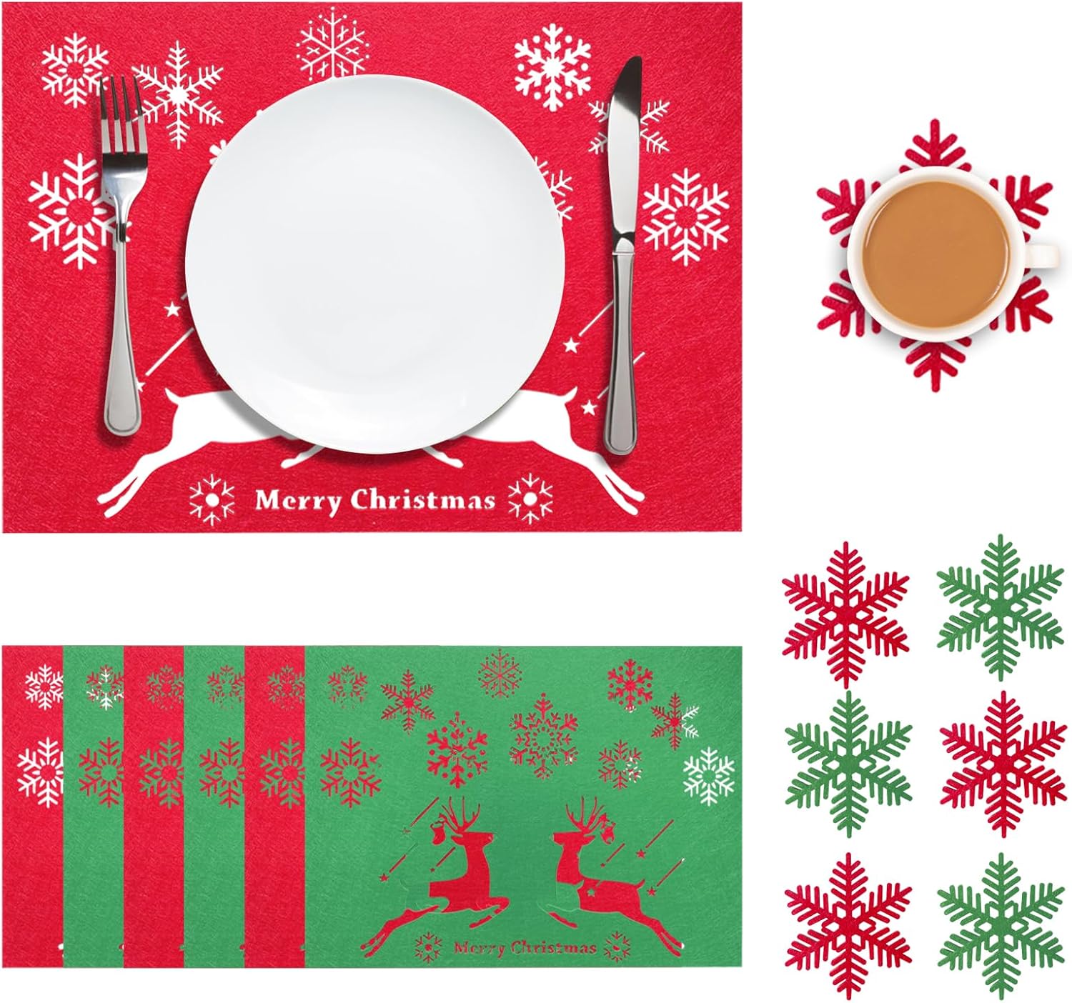 Yoolhamy Christmas Placemats 12pcs Set 6pcs Table Placemats with 6pcs