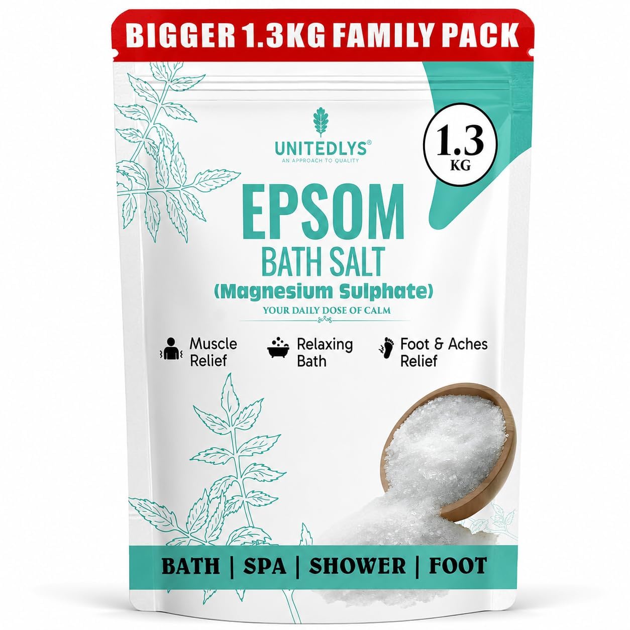 Unitedlys Epsom Bath Salt for Pain Relief Crystal 1.3Kg | 100% Pure Epsom Salt for Bath, Detox & Relaxation | Reduces Soreness, Swelling & Stress | Ideal Epsom Salt for Foot Soaks & Full-Body Baths-picture-13