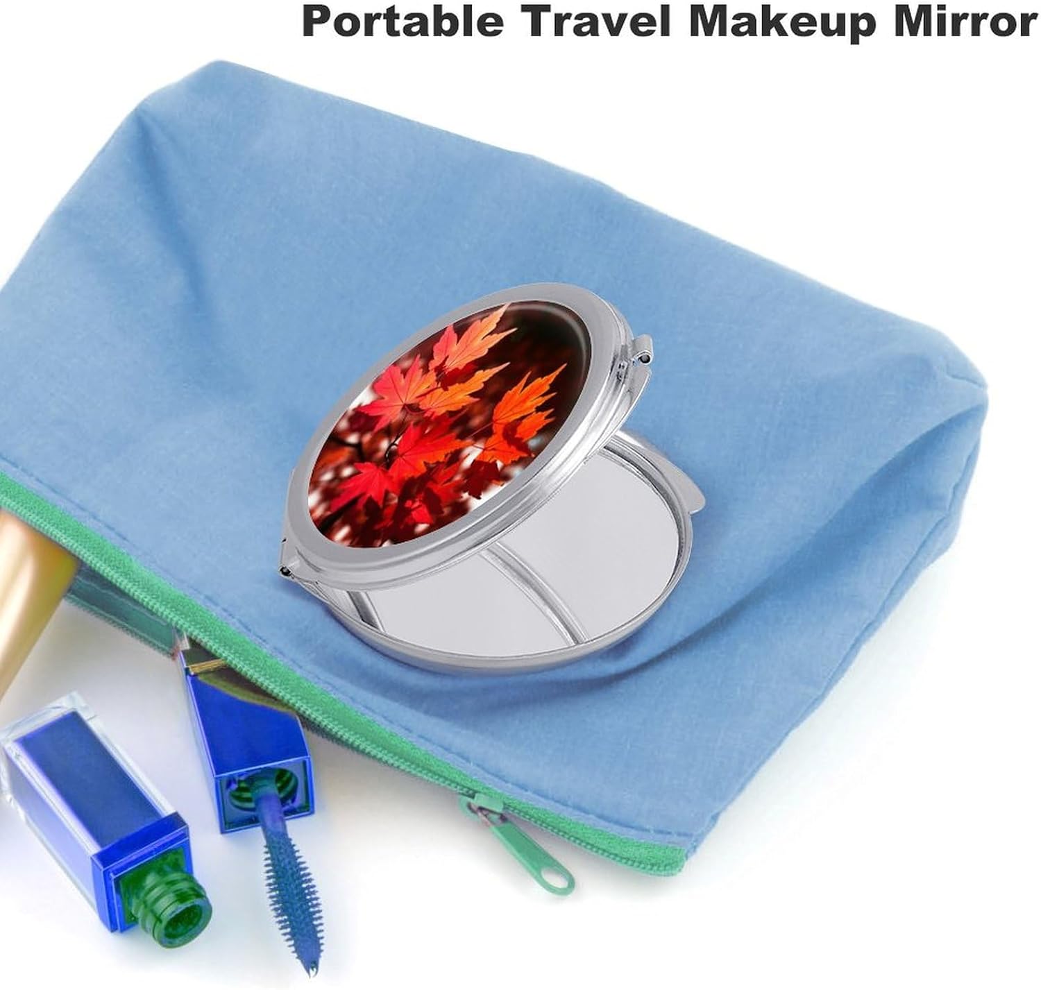 Autumn Fall Red Maple Leaves Portable Makeup Mirror, Sided Travel Hand Mirror Mini Folding Mirror for Precise Makeup Women Daily Use