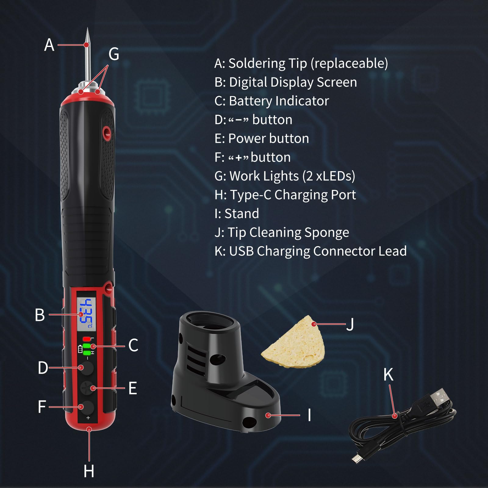 Saldatore a Stagno a Batteria 8W temperatura regolabile 200-450℃