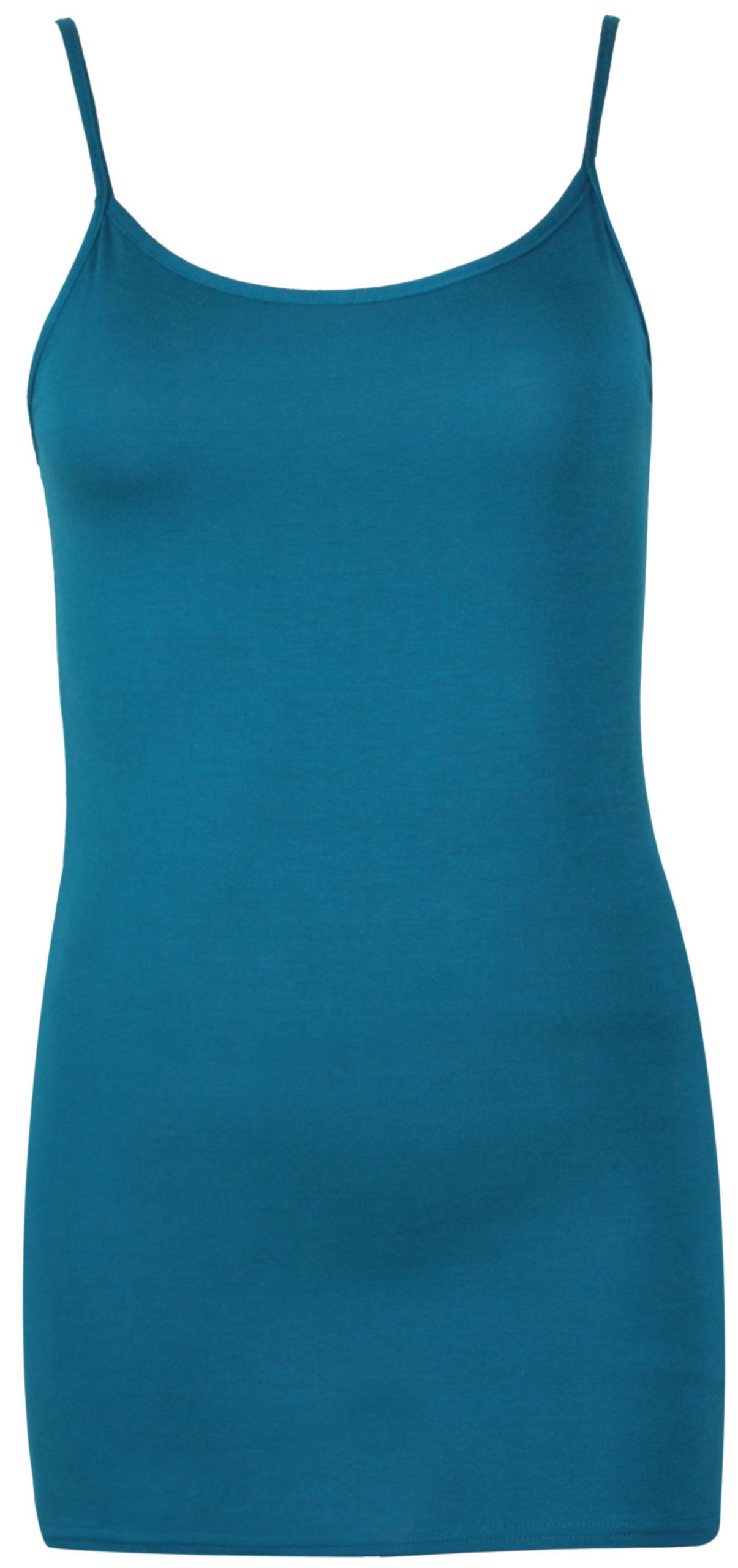 Purple Hanger Women's Teal Plain Sleeveless Stretch Round Scoop Neckline Camisole Long Strappy Vest Tank Top Plus Size (26-28, Numeric_26)