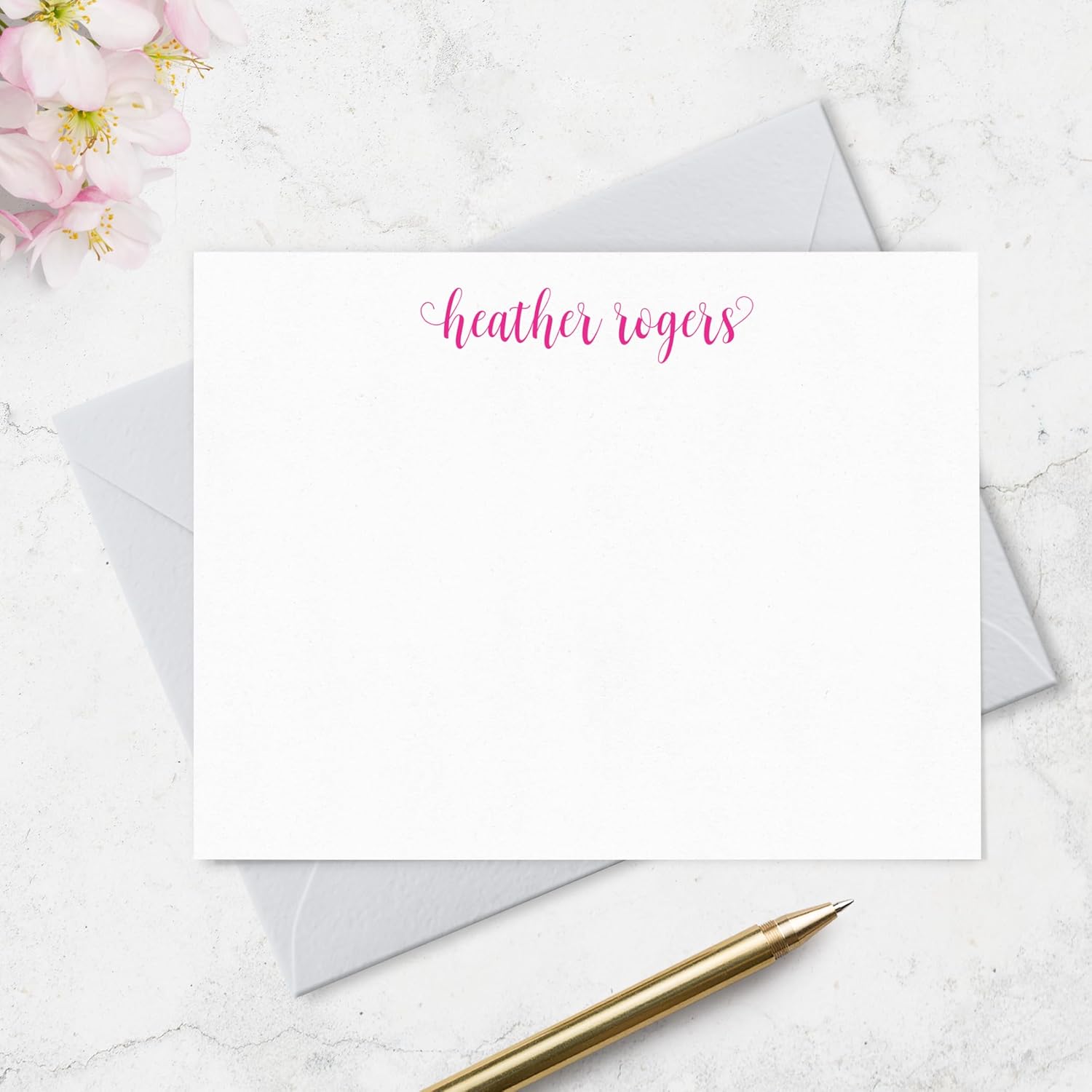 Fairmont & Grove Personalized Stationary Note Cards and Envelopes for Women with Name in Lowercase Script, Choose Ink & Envelope Colors and Set Size, Custom Set of Flat A2 Notecards (Font Style #9)