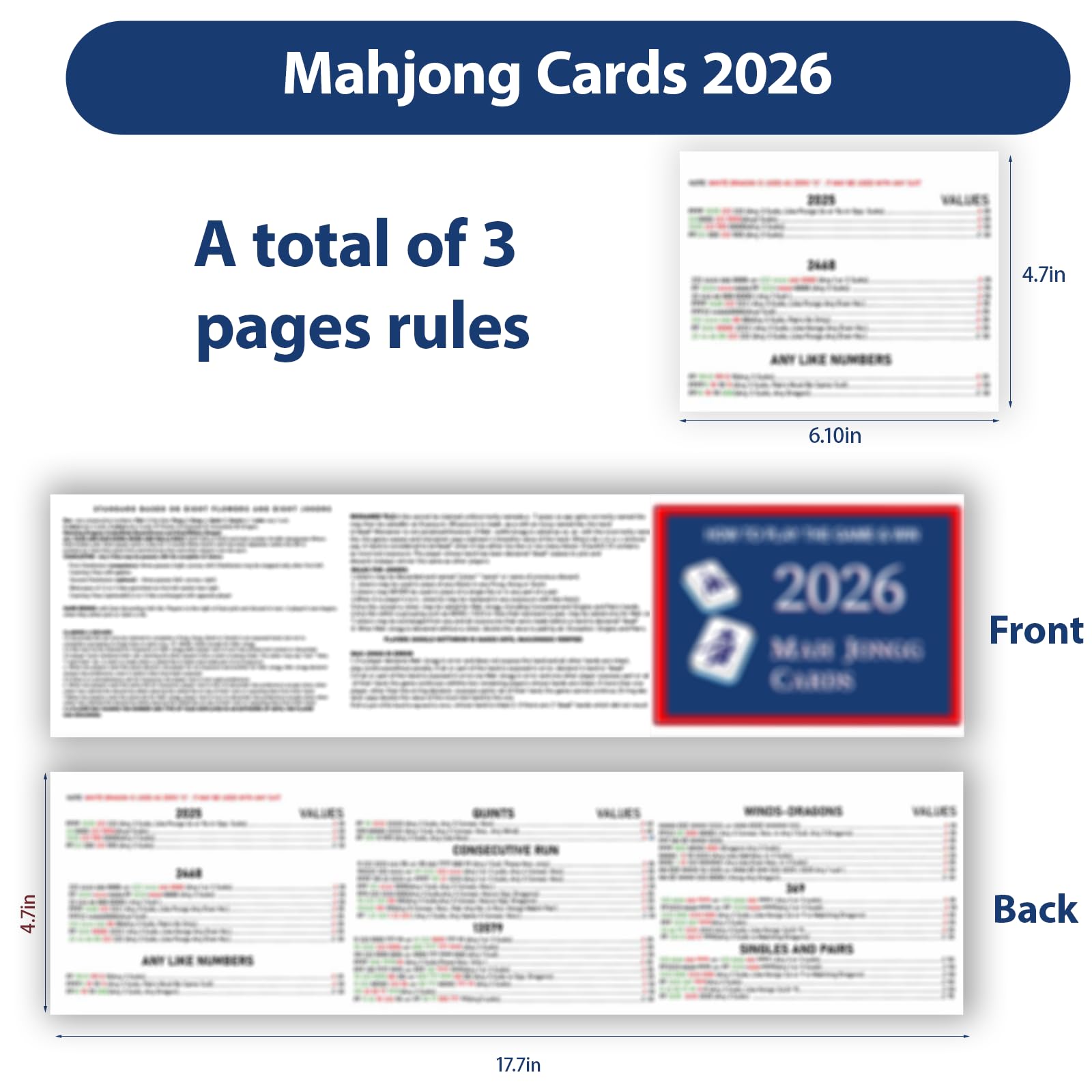Pixibond Mahjong Cards 2026, 4 PCS Mah Jongg Cards Large Print, Easy to Read Mah Jong Rule Guide Mahjong Accessories and Gifts for Women Man Mahjong Beginners - 2