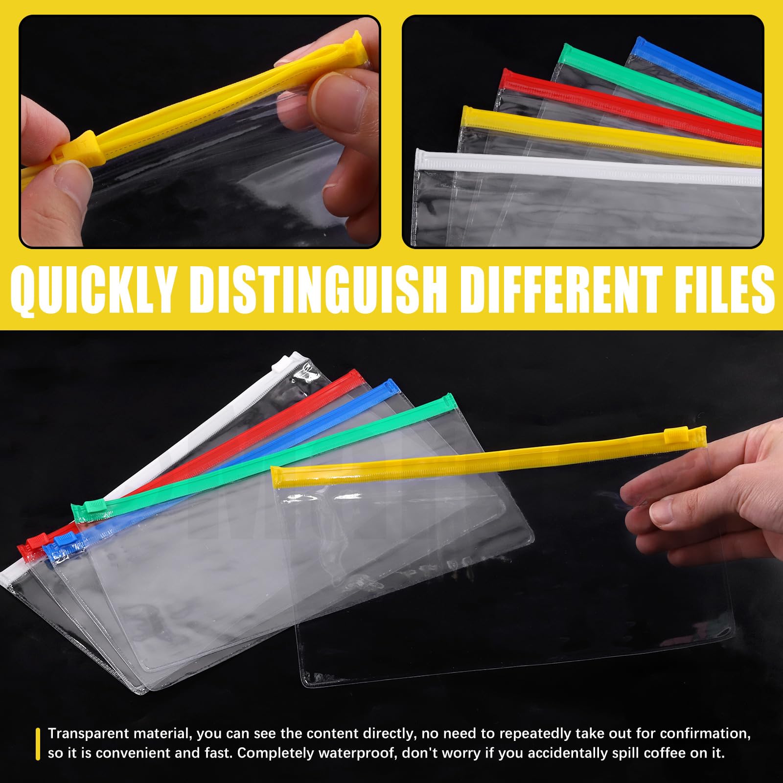 Lot De 30 Enveloppes Plastique Zip A4 – Transparentes 5 Couleurs – Réutilisables – Étiquette Intégrée – Pour Classeurs, Documents