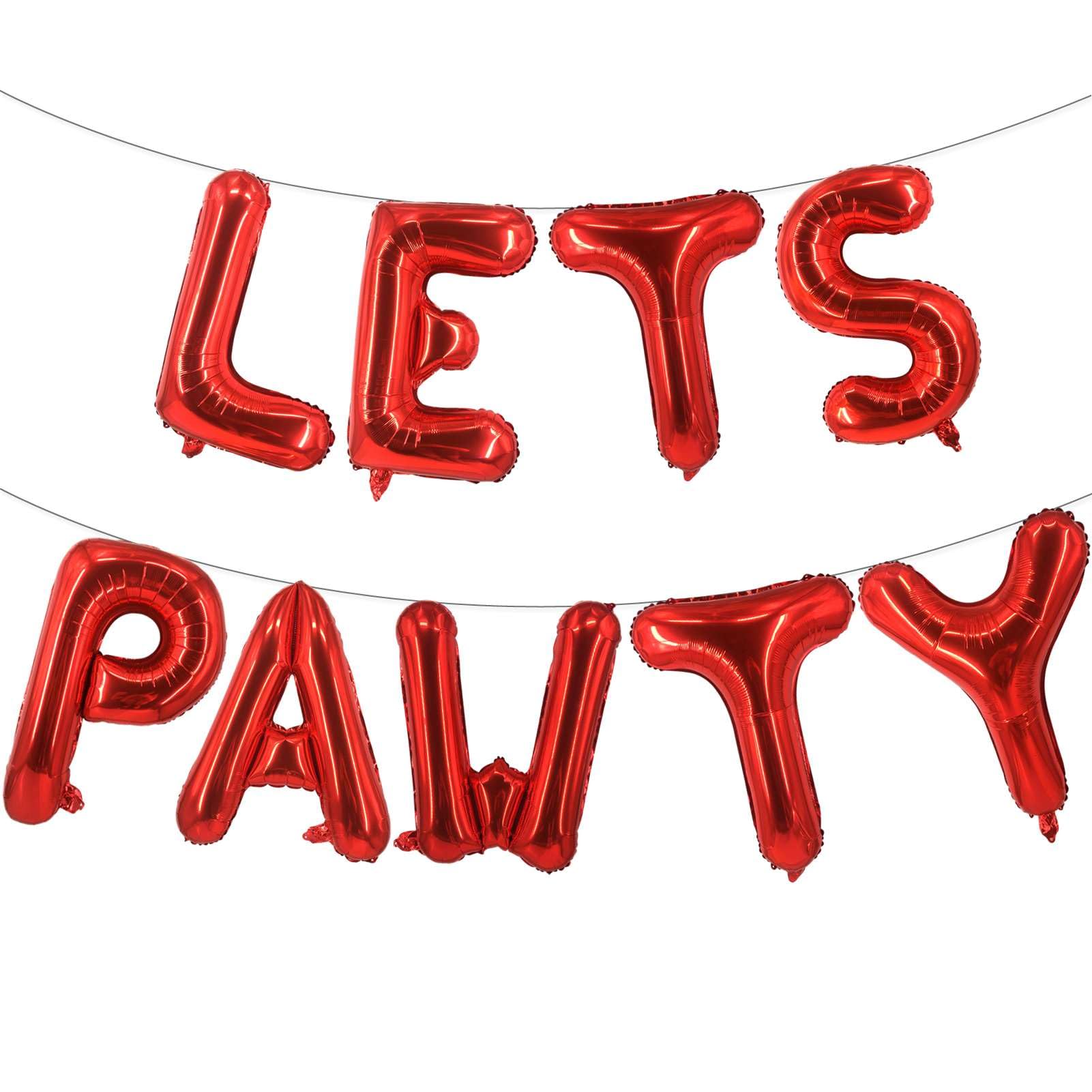 9 Pcs Lets Pawty Balloons Banner 16 Inch, Dog Cat Pet Birthday Letters Sign Lets Pawty Balloons Happy Birthday Banner for Pet Dog Cat Party Supplies