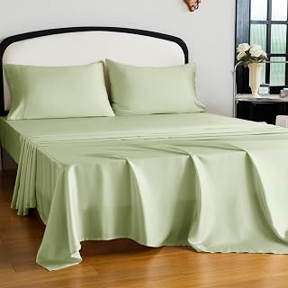 Queen Size Tencel Lyocell Cooling Sheets, Silky Soft Sheet Set with 16 Inch Deep Pocket, Breathable Eucalyptus Bedding for Hot Sleepers, Sage Green - Amazon product rated Grade A