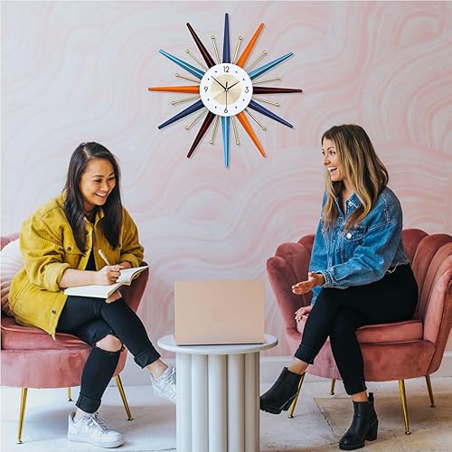 Miniatura 3 de FIELDY Reloj de pared grande de 22 pulgadas con estilo de mediados de siglo, diseño con forma de estrella, reloj sin tictac, funciona con pilas,