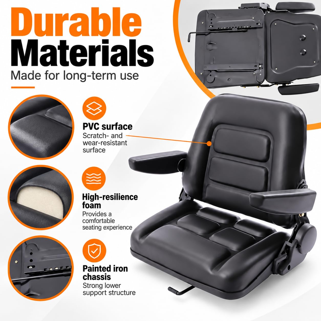 Siège de Tracteur avec Dossier Réglable Universel Siège Chariot élévateur,Pliable,en PVC cuir, Imperméable,Pour Tondeuse à Gazon, Bulldozer, Excavateur