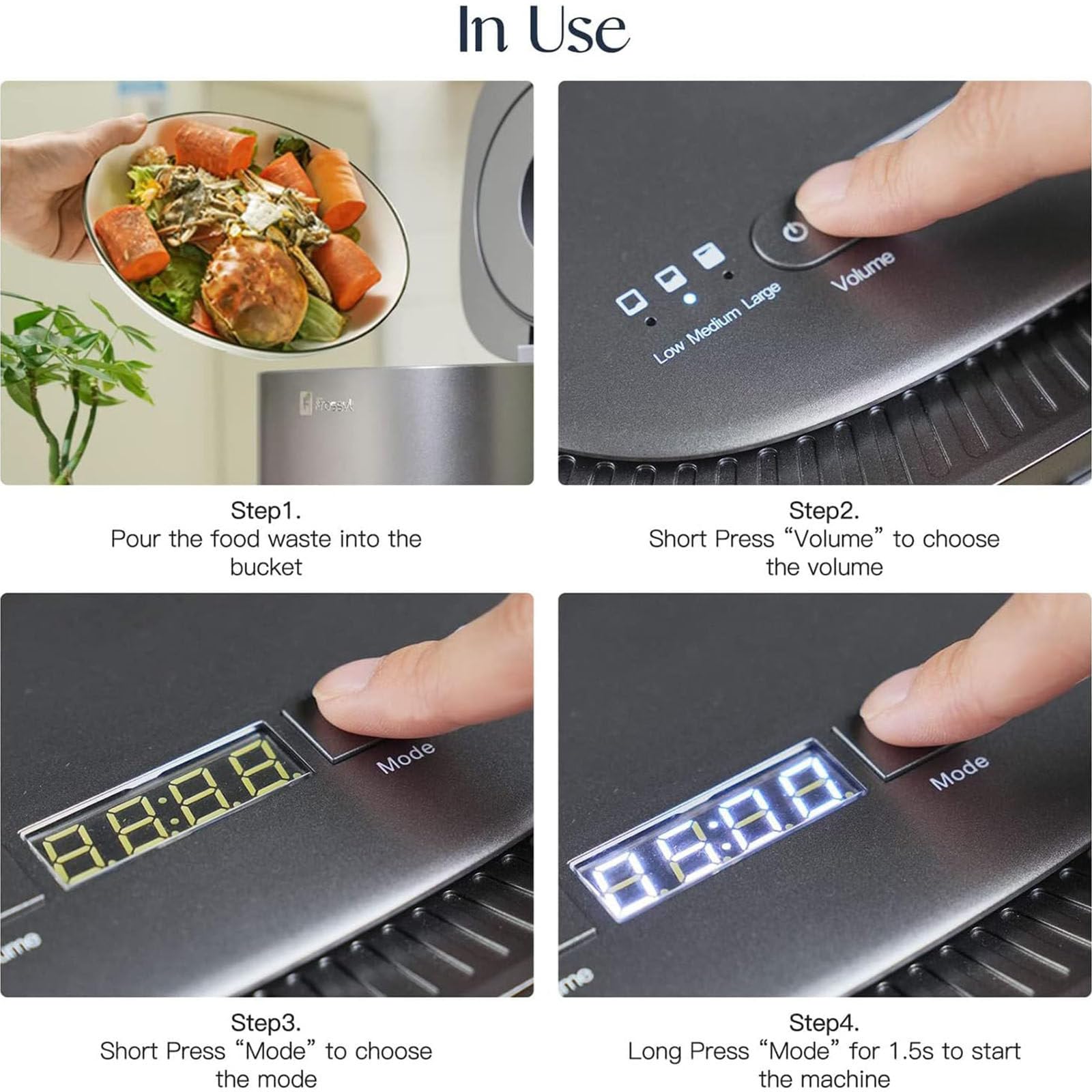 Compostiera Cucina Elettrica,Compostiera Banco Intelligente 2,5 Litri per Interni Inodore con Filtro al Carbone Sostituibile,Trasforma,Rifiuti Alimentari E Gli Scarti,Black