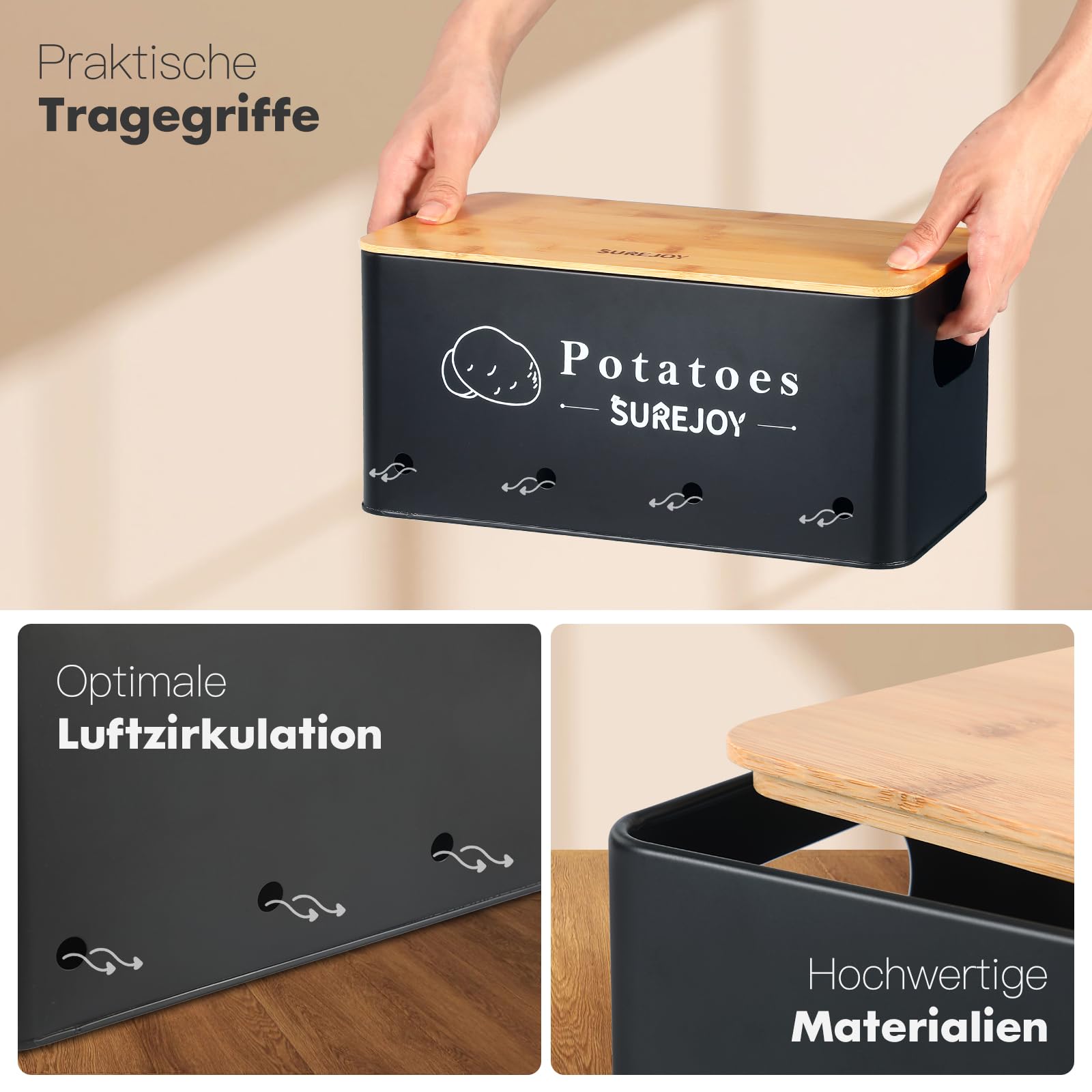 Surejoy Aardappelopbergdoos, 3-delige set, voorraaddozen voor het bewaren van uien, knoflook, houdt groenten langer vers, keukenorganizer, knoflookpot, aardappelbox, uiendoos, container (wit Surejoy Aardappelopbergdoos, 3-delige set, voorraaddozen voor het bewaren van uien, knoflook, houdt groenten langer vers, keukenorganizer, knoflookpot, aardappelbox, uiendoos, container (wit
