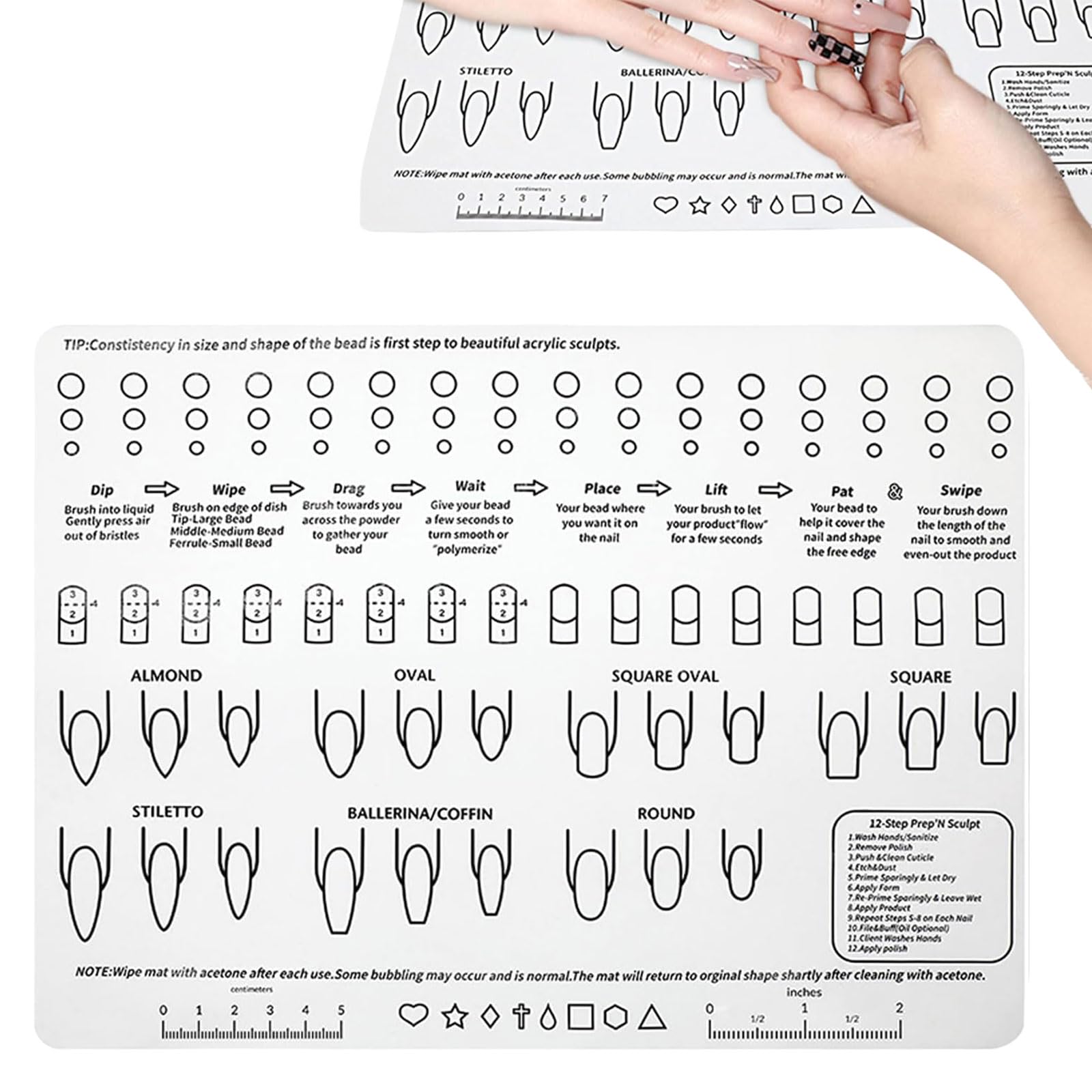1 Pack Foldable Washable Acrylic Nail Training Mat for Manicure Practice