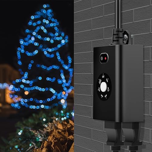 Miniatura 7 de New One Temporizador de luces para exteriores, temporizador con sensor de atardecer a amanecer, impermeable, con 2 tomas de tierra, cuenta regresiva