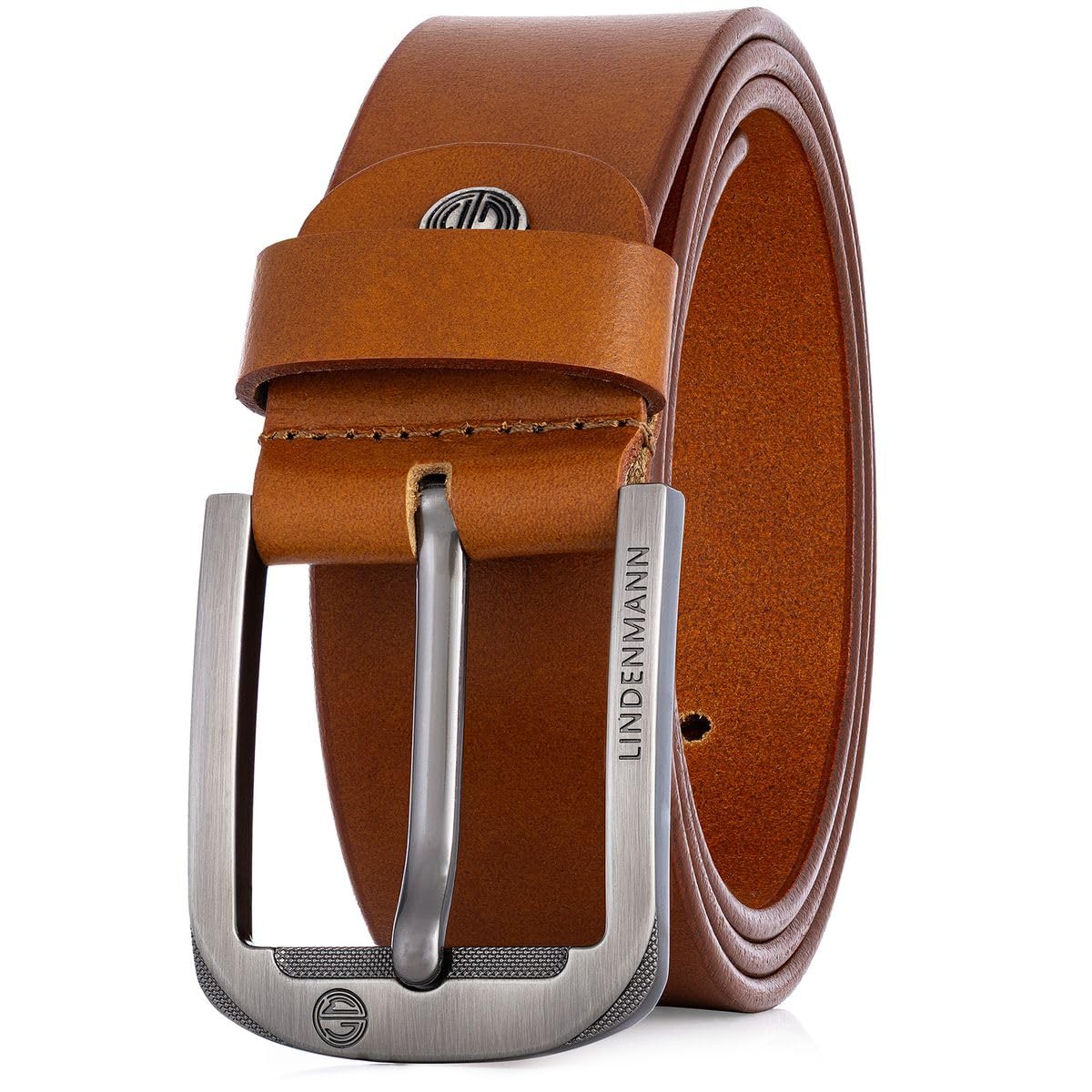LINDENMANN Herren Ledergürtel Vollrindleder Jeansgürtel cognac