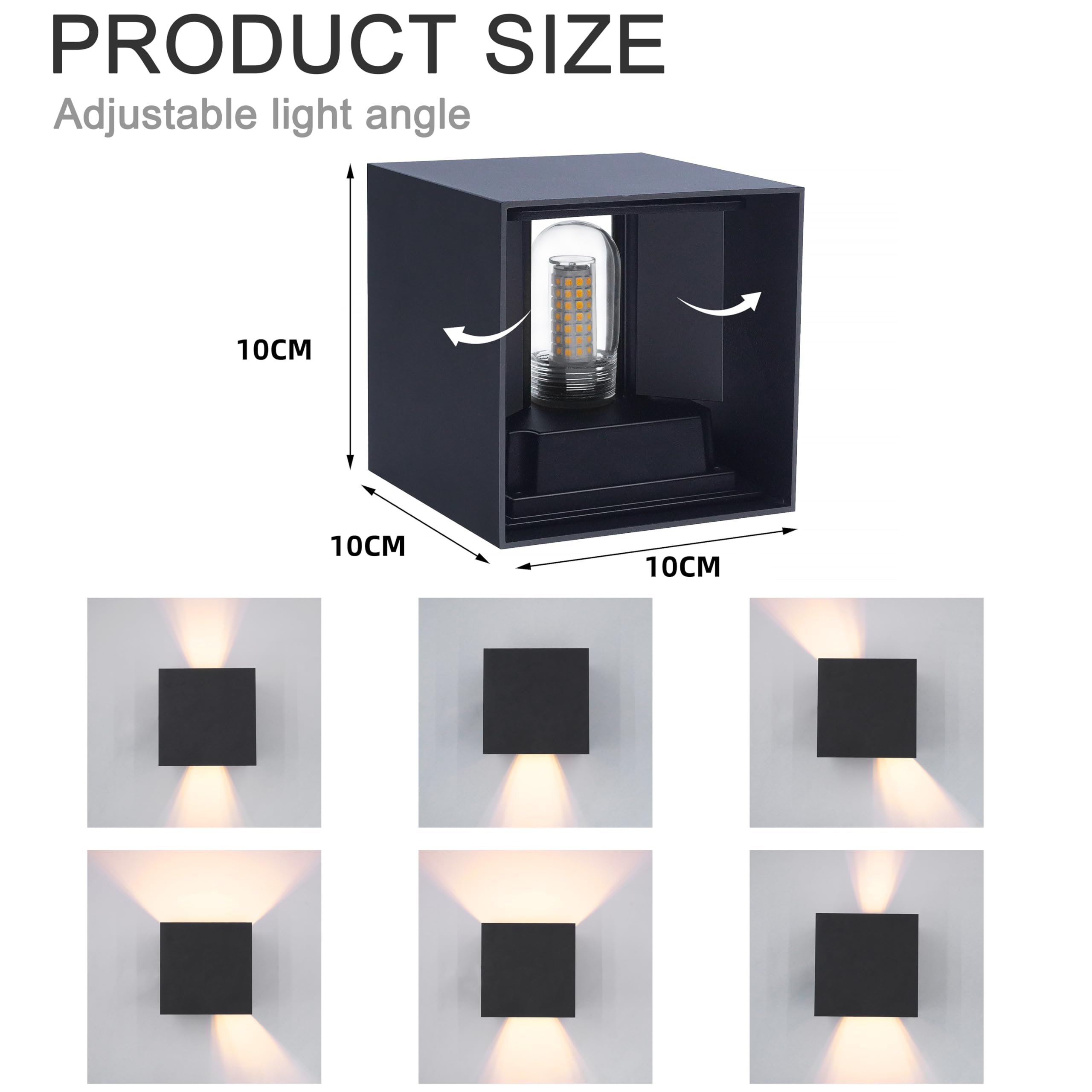 KICAAO Applique da Parete LED Moderno, 2 Pezzi, 5W 3000K (Nero - 2PCS) | Lampadina G9 Sostituibile, Alluminio Applique, Impermeabile IP65, Interno/Esterno, Per Ingresso Giardino