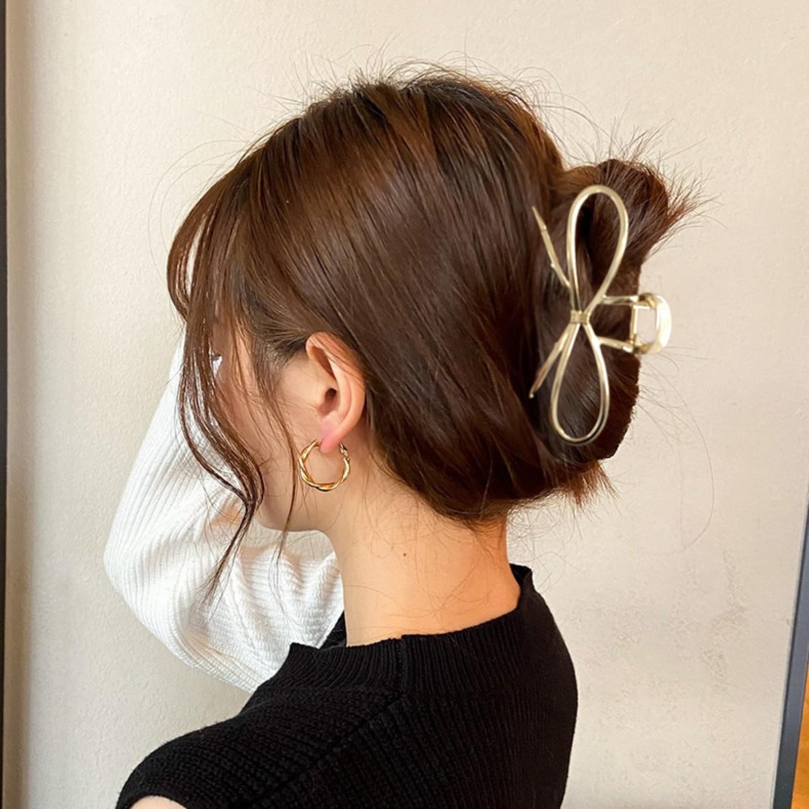 Gold Bow Hair Clips for Women Fine Hair Elegant Nonslip Jaw Clips Amazon.com : FRUZJAY Hair Clip, Large Gold Metal Bowknot  main image 4