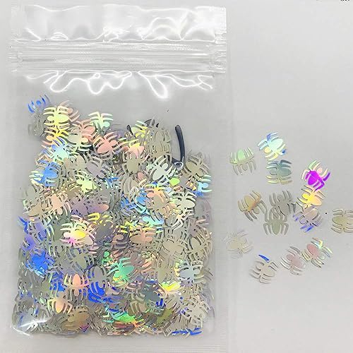 Miniatura 4 de LB100 LB100 - Lentejuelas en forma de araña plateada de 0.315 onzas por paquete con purpurina para Halloween, festival, rave, belleza, maquillaje,