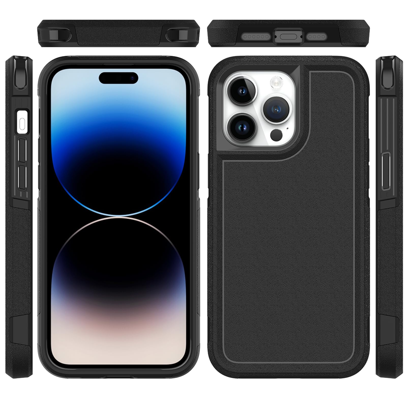 Stoßfeste Schutzhülle für iPhone 15/15 Pro/15 Plus/15 Pro Max, Militärschutz, ultradünnes Hybrid-TPU + PC, kratzfest, rutschfest, Schwarz