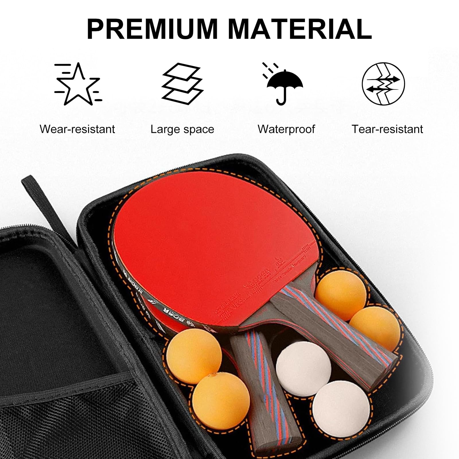 Bolsa de Tenis de Mesa para 2 Raquetas, Impermeable, Compartimiento para 3 Pelotas, 29 x 19 x 6 cm