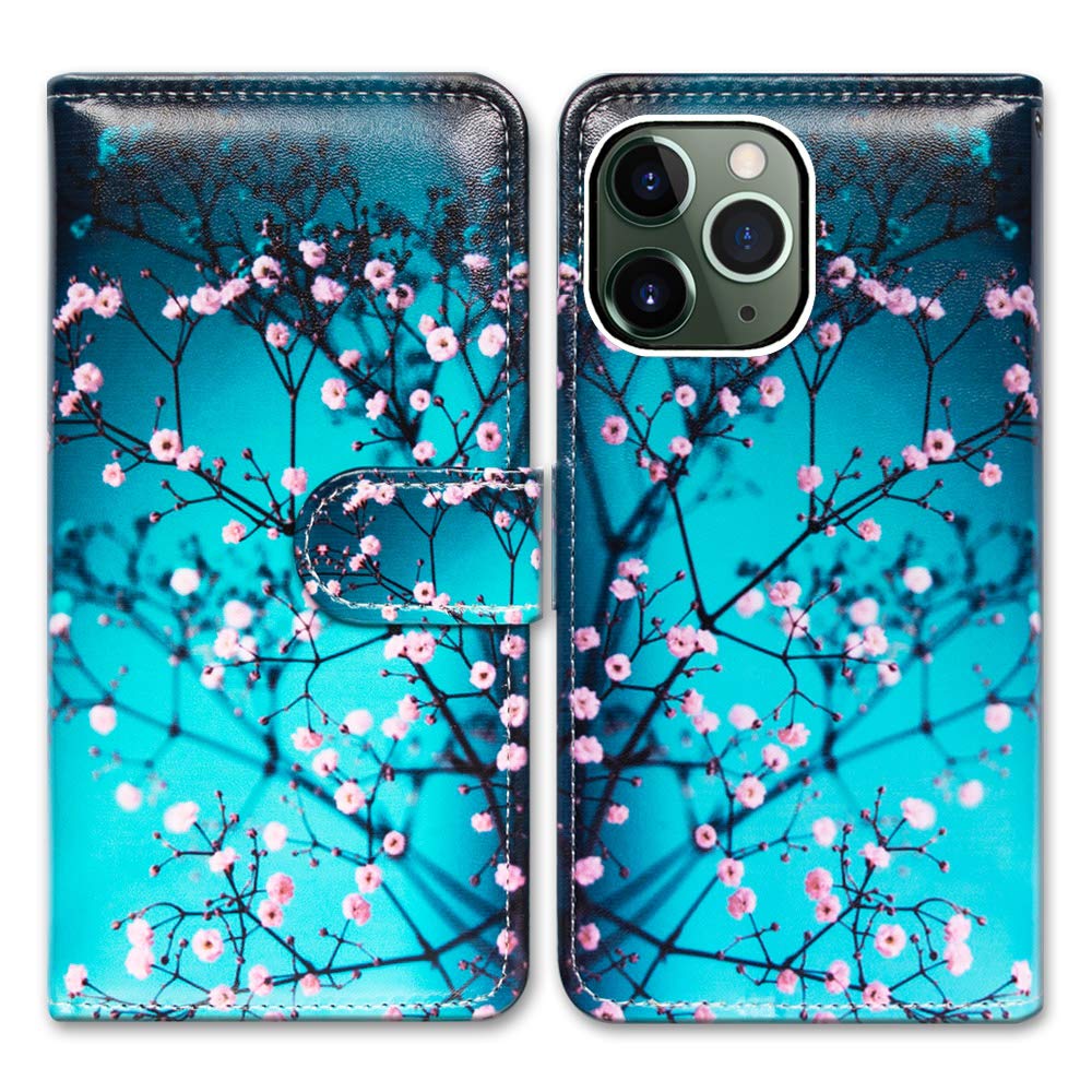 Bcov Case for iPhone 11 Pro, Plum Blossom Flip Leather Case Wallet Cover with Credit Card Slot ID Card Holder Kickstand for iPhone 11 Pro