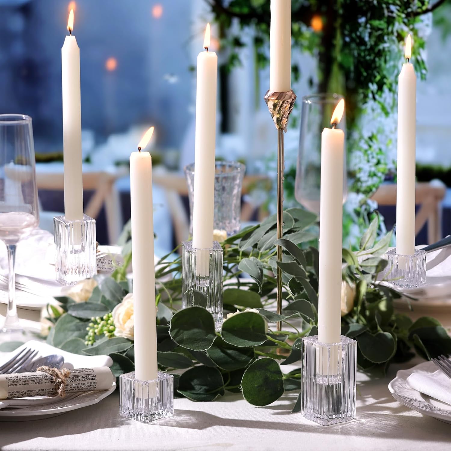 LETINE 12pcs Vertical Stripe Glass Candlestick Holders - Chic Taper Candle Sticks Holder Set for Elegant Dining & Home Decor - Ideal for Wedding Centerpieces, Parties, and Celebrations - Image 4