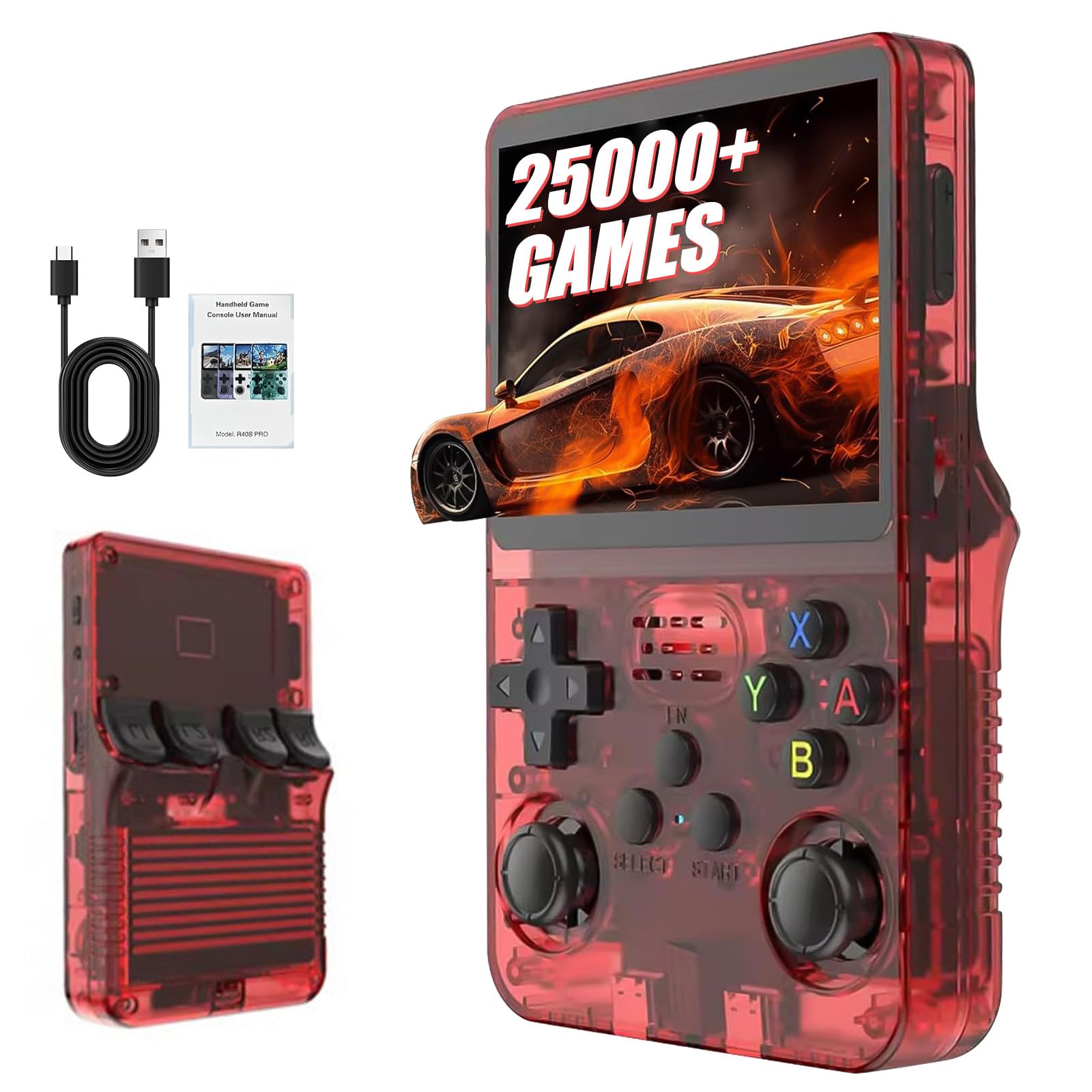 R36S Retro Handheld Games Console, 25,000+ Classic Games Portable Pocket Video Player with 3.5 Inch HD Screen, Open Source Linux System Screen for Teens and Adults (Transparent Red) — image 1