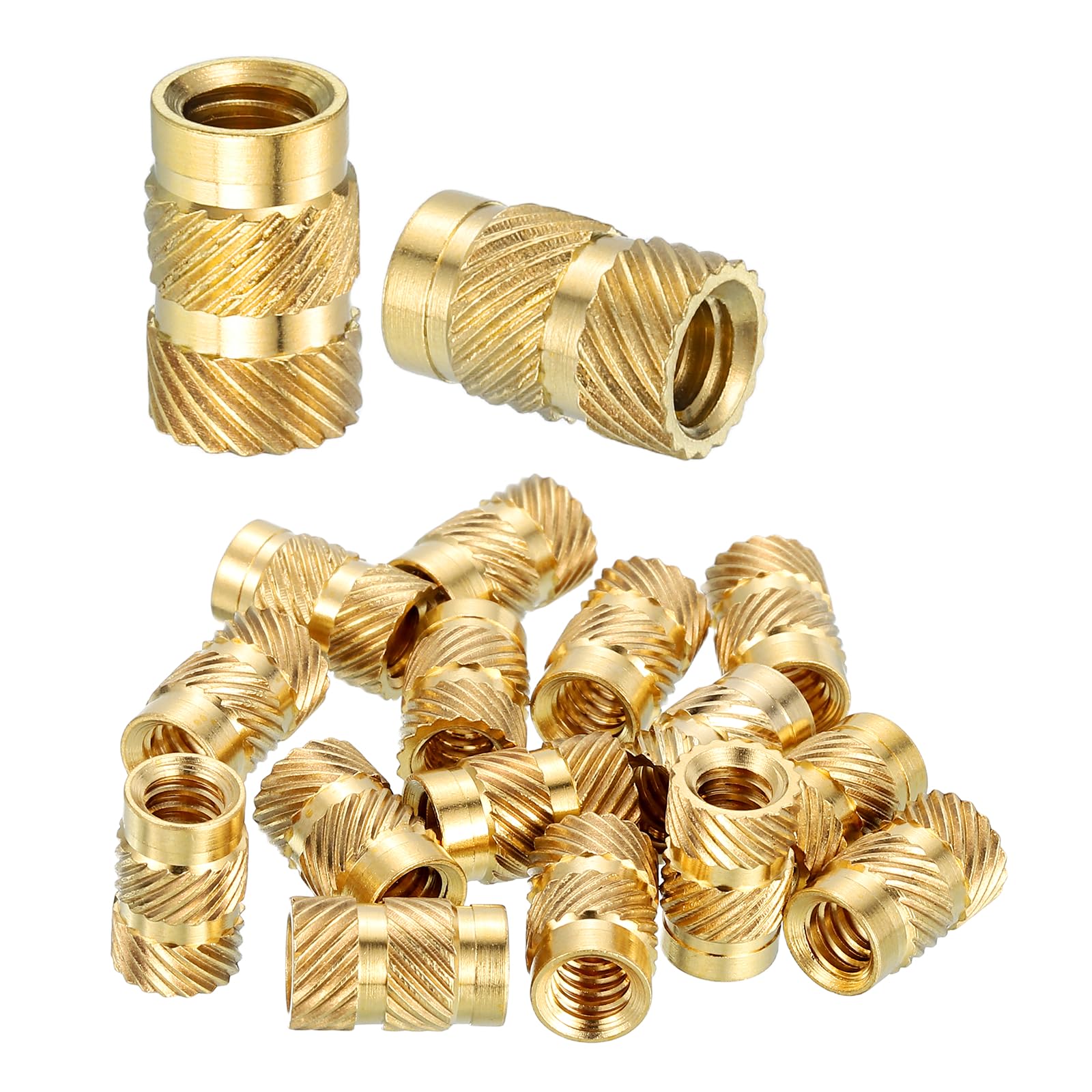 sourcing map 25 Pcs Threaded Inserts, #10-24UNC x 11.11mm l x 6.93mm OD Pure Brass Knurled Nuts Female Threaded Heat Set Inserts Embedment Nut for 3D Printing Components Plastic Materials
