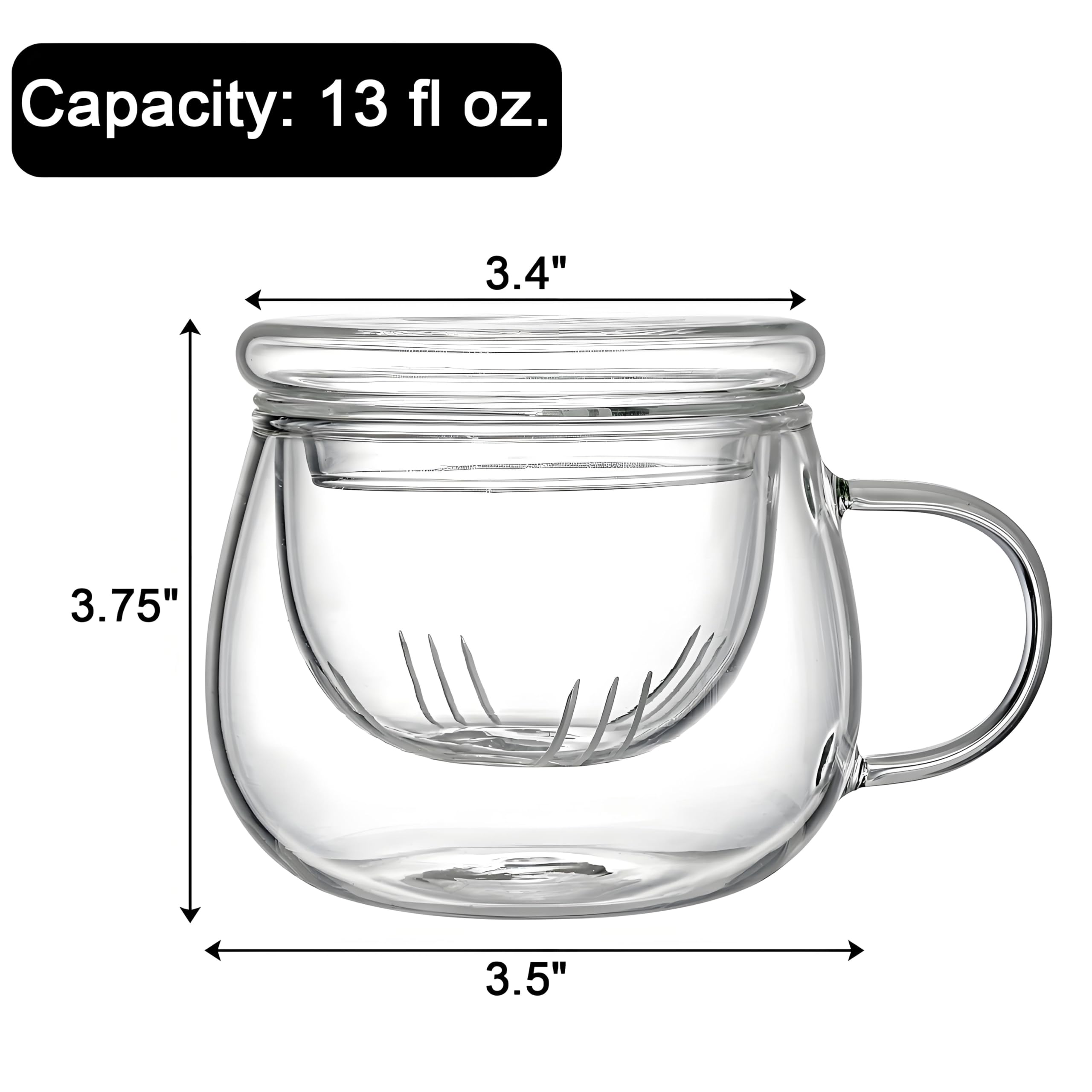 Tosnail Lot de 2 tasses à thé en verre de 388,5 g avec couvercle et infuseur à thé, tasses à thé transparentes avec filtre à thé, tasses en verre pour infusion de thé en vrac