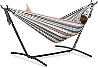 PNAEUT Double Hammock with Stand 450 lbs Capacity, Heavy Duty Steel Frame Portable for Indoor Outdoor Patio Backyard - Coffee
