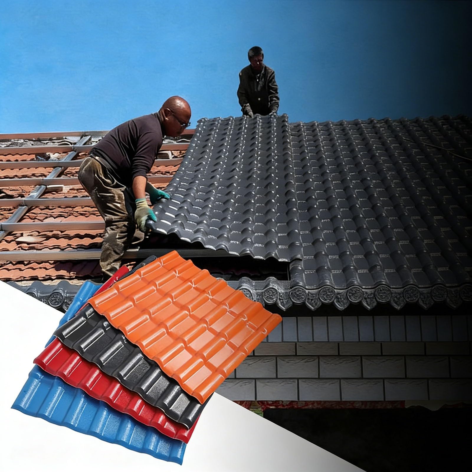 tejas tejado Tejas de resina sintética de PVC ASA, láminas para techos con forma de bambú ignífugas e impermeables para construcción/reparación y decoración(Blue,15 pieces)