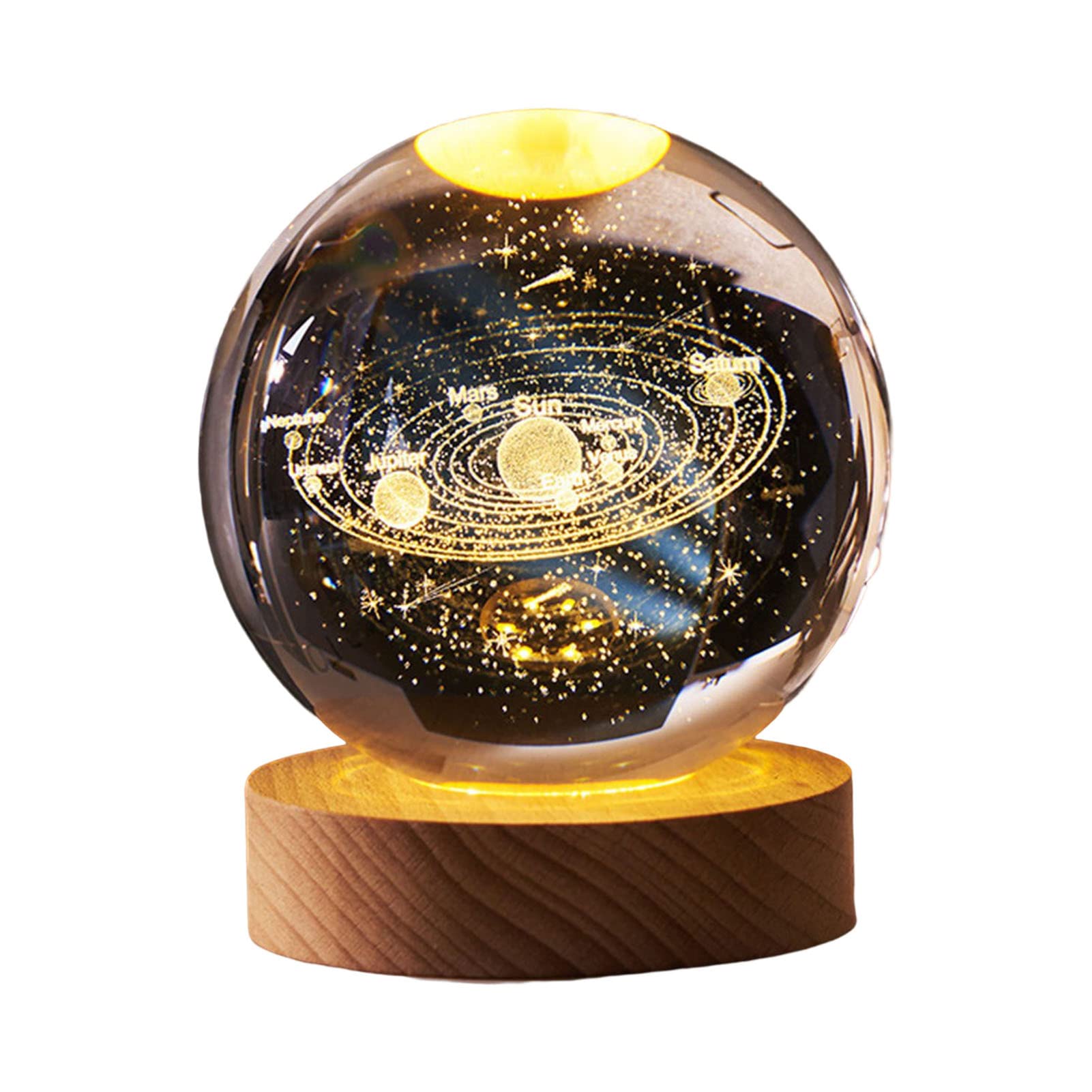 Finetoknow 3D Crystal Light Solar System Crystal Ball Astronomy Gifts for Kids Planet Lamp Solar System Crystal Model Ornament Night Light 6CM Crystal Gifts for Men Women