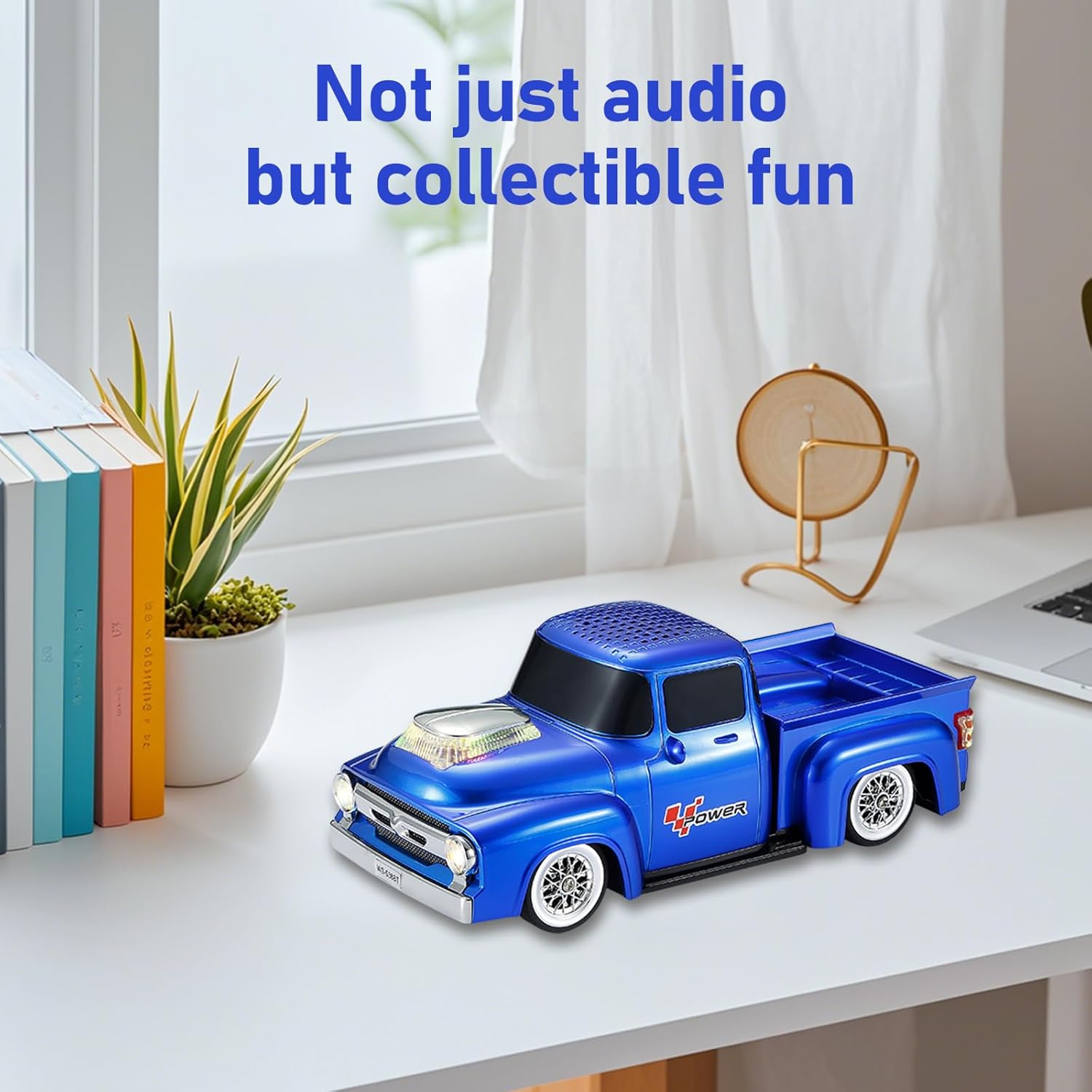 WSTER WS-538 Retro Pickup Truck Bluetooth Replica Speaker – Portable Wireless Car Model Speaker with FM, TWS, LED Party Lights, USB/TF Playback, Built-in Microphone, Type-C, Surprise Gift(Blue)