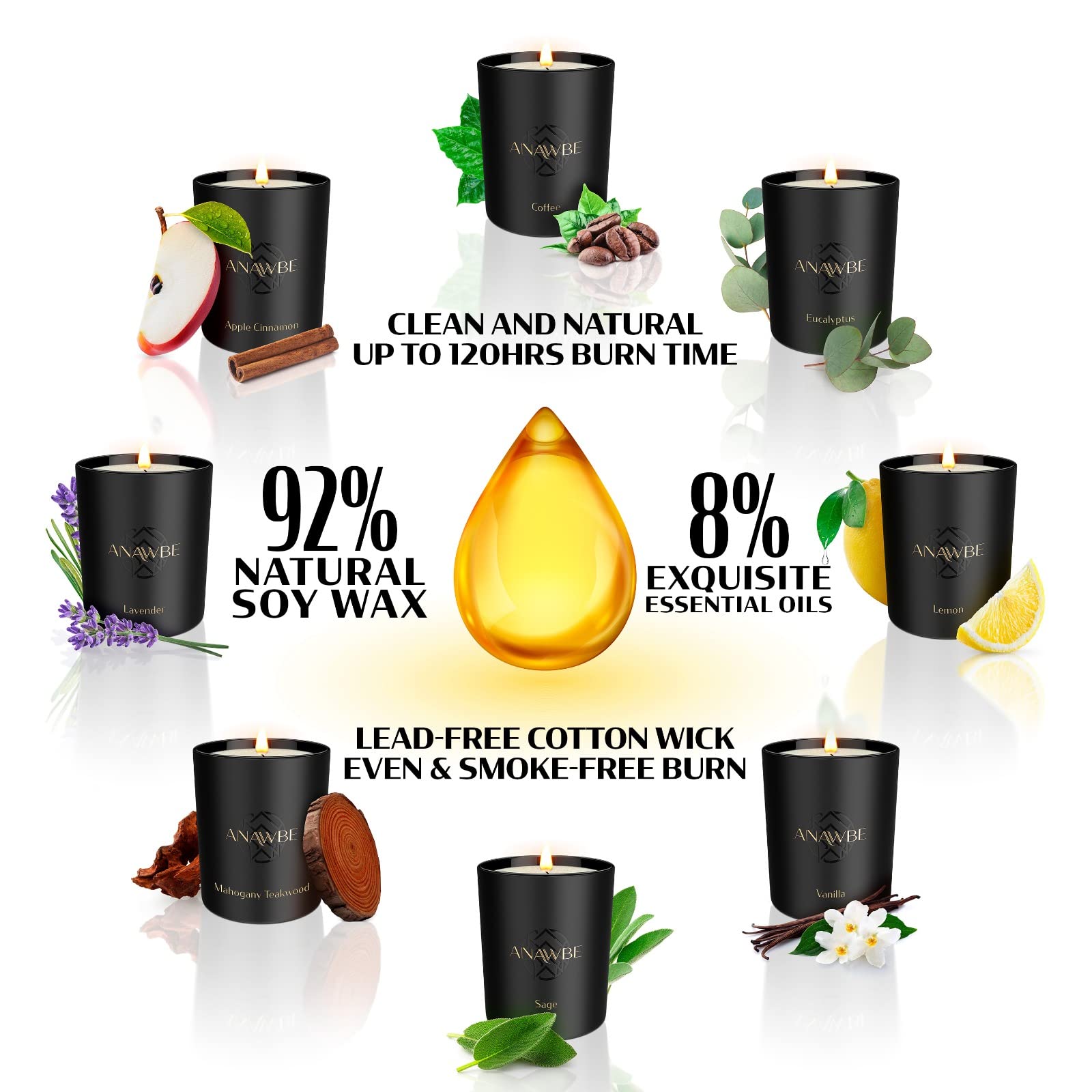 Home Duftkerzen, Aromatherapie Kerze Set mit 8 Düften, Geschenkbox, langlebig, wunderschönes 8er-Pack Duftkerzen Geschenkset für Frauen, Wunderbar für Weihnachten, Geburtstagsgeschenk