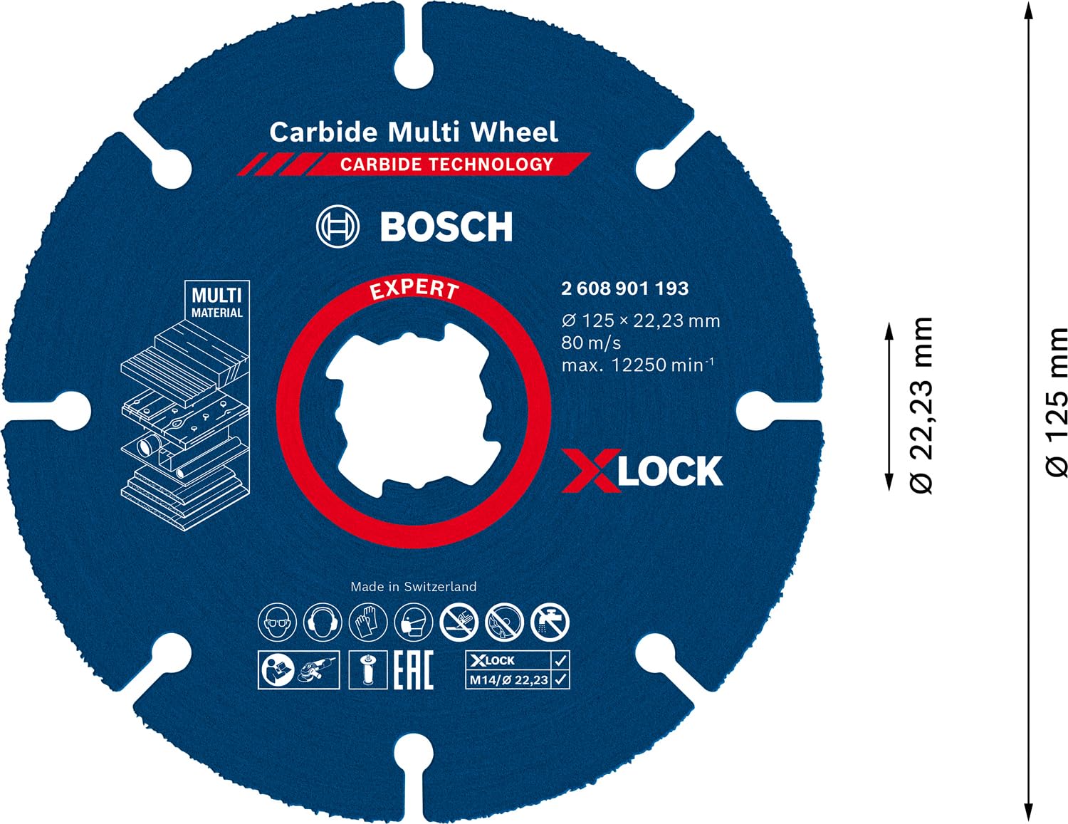 Bosch Professional 1x Mole da Taglio X-LOCK Expert Carbide Multi Wheel (Diametro 125 x Spessore mm 1,0 mm, Accessorio Smerigliatrice Angolare)