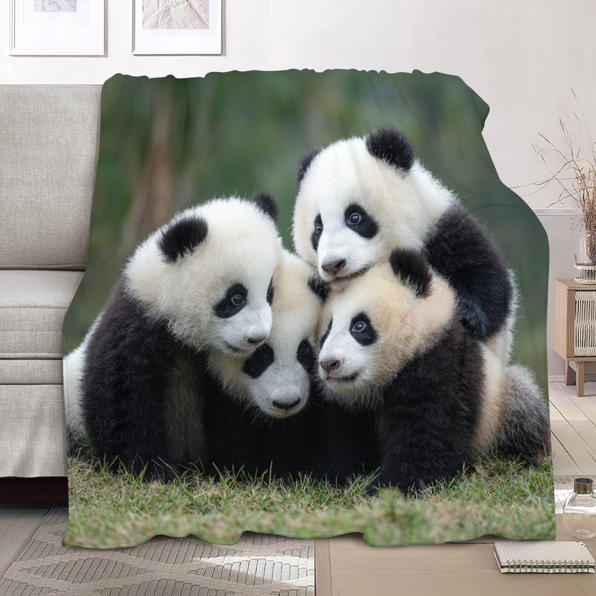 Plaid Polaire Flanelle 150x200 cm Gros Plan d'un Panda GéAnt Jeté de Canapé Sherpa Couverture • Couverture Douillette Vert Couverture pour Enfants • Douce et Chaude • Cadeau Plaids