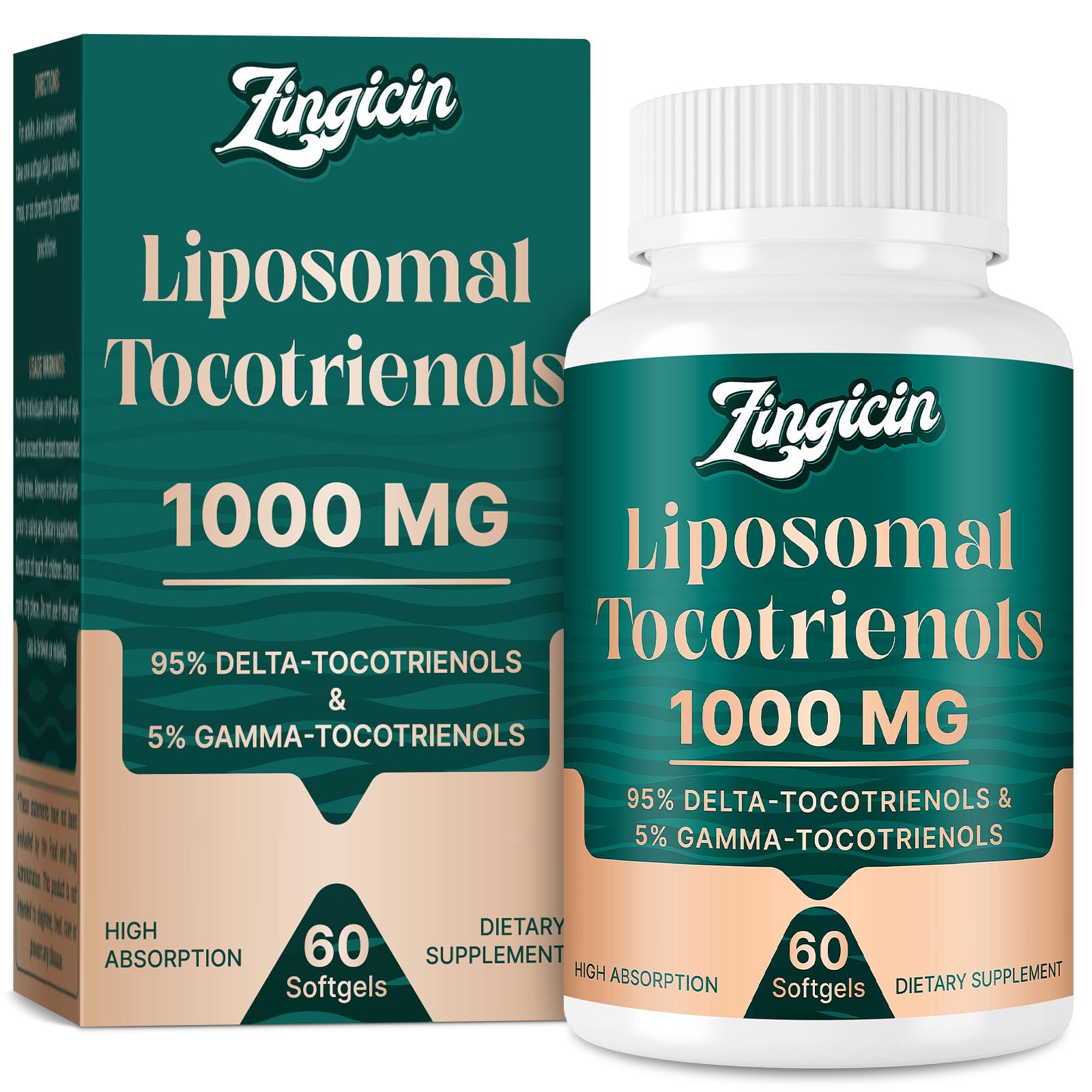 Vitamin E Tocotrienols - Liposomal Vitamin E Oil 1000mg, Highly Absorbable Delta Tocotrienol and Gamma Tocotrienol, 60 Softgels