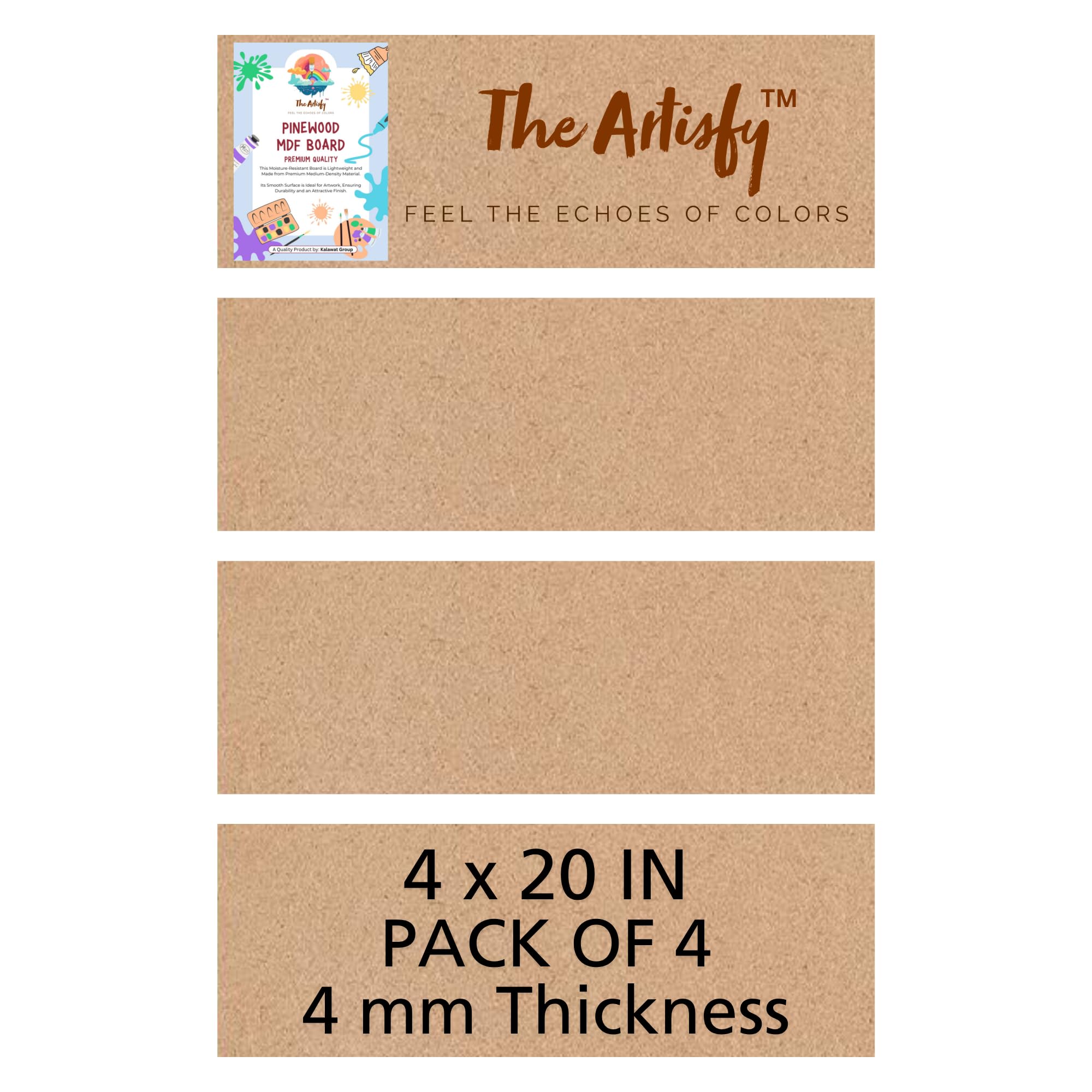 4x20 Inch | Rectangular MDF Board for Lippan Art, Mandala Art & Resin Art | 4mm Thickness | Pack of 4 | MDF Board Plank | Pine Wood Cardboard Sheet | Craft Hard Board for Painting, Cutouts, Name Plate, Wall Hanging Decoration & DIY Art and Craft-image-49
