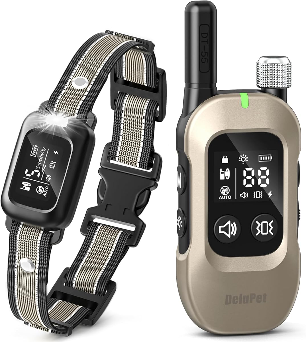 2-in-1 Dog Bark & Shock Collar – 4500FT Dog Training Collar with Remote, 3 Training Modes & LED Light, IPX8 Waterproof E Collars with Anti-Barking for Small Medium Large Dog (Titanium)