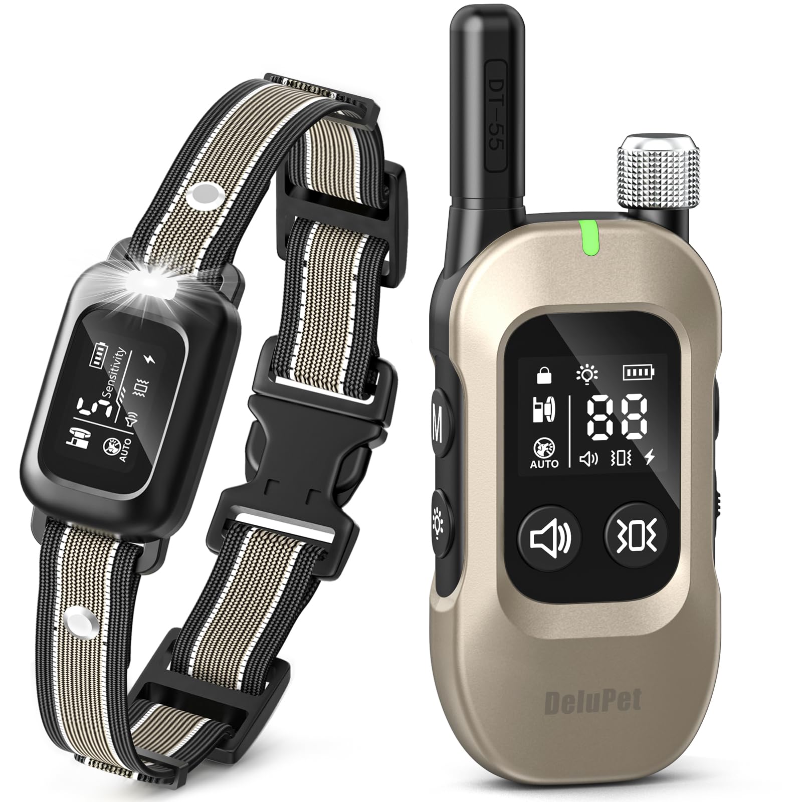 Delupet 2-in-1 Dog Bark & Shock Collar – 4500FT Dog Training Collar with Remote