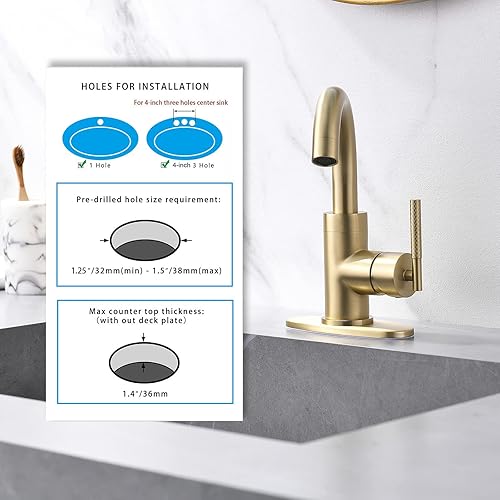 Miniatura 5 de Grifo giratorio para fregadero de baño de latón de una sola manija, grifo giratorio de fregadero de barra de diseño moleteado giratorio, soporte de