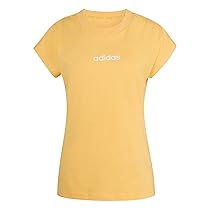 adidas Femme Essentials Linear Cotton T-Shirt, Semi Ice Tangerine, White, L