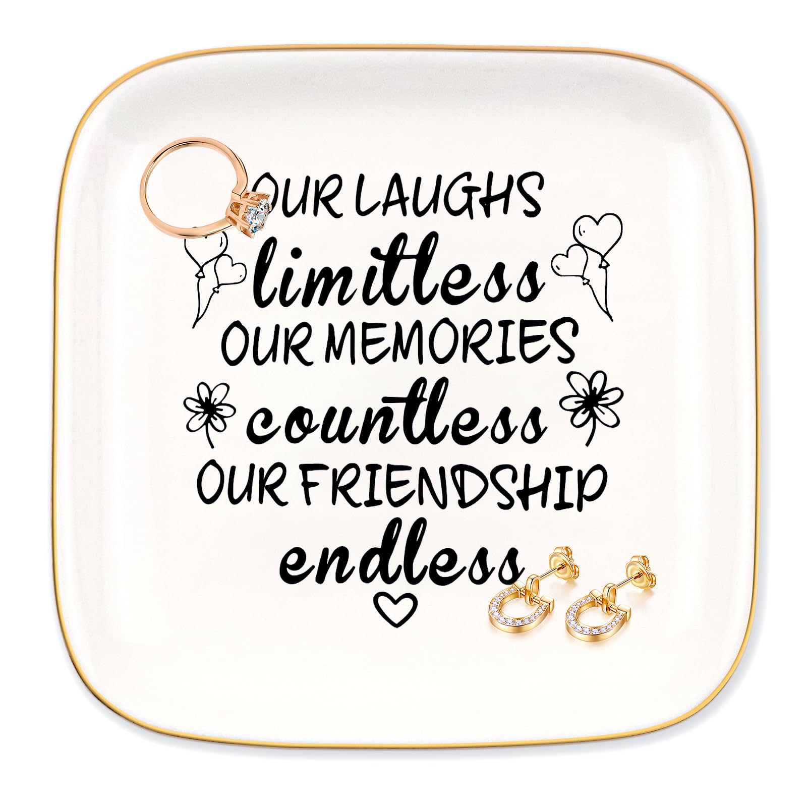 Women Jewelry Dish, Our Laughs Limitless, Memories Countless, Endless, Unique Female Gifts for Friends Birthday, Wedding, Mother's Day