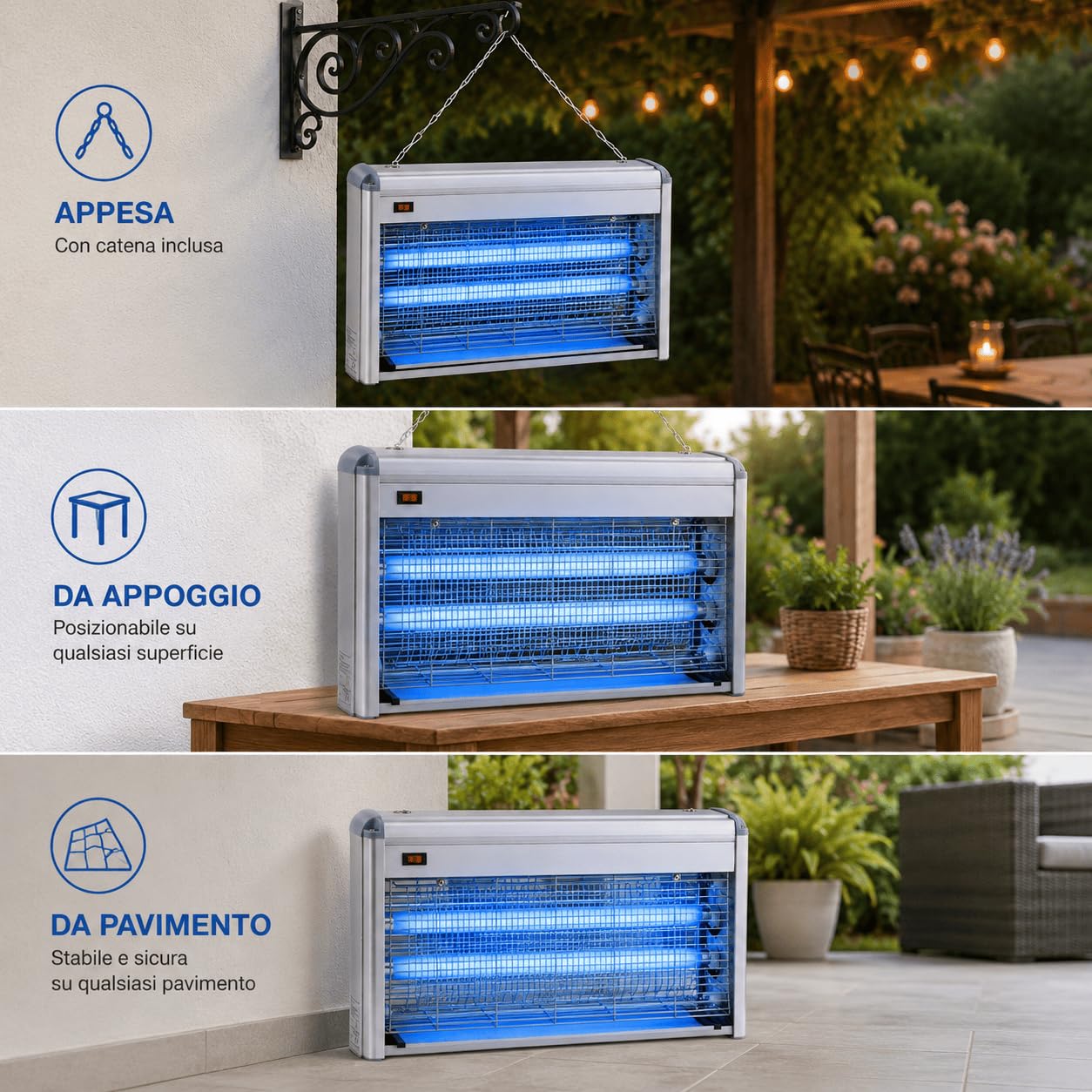 Lampada Insetticida XXXL Antizanzare Elettrico 40w (2x20w), Zanzariera Elettrica contro Insetti, Zanzare e Mosche - Con catena e spazzolina per pulizia