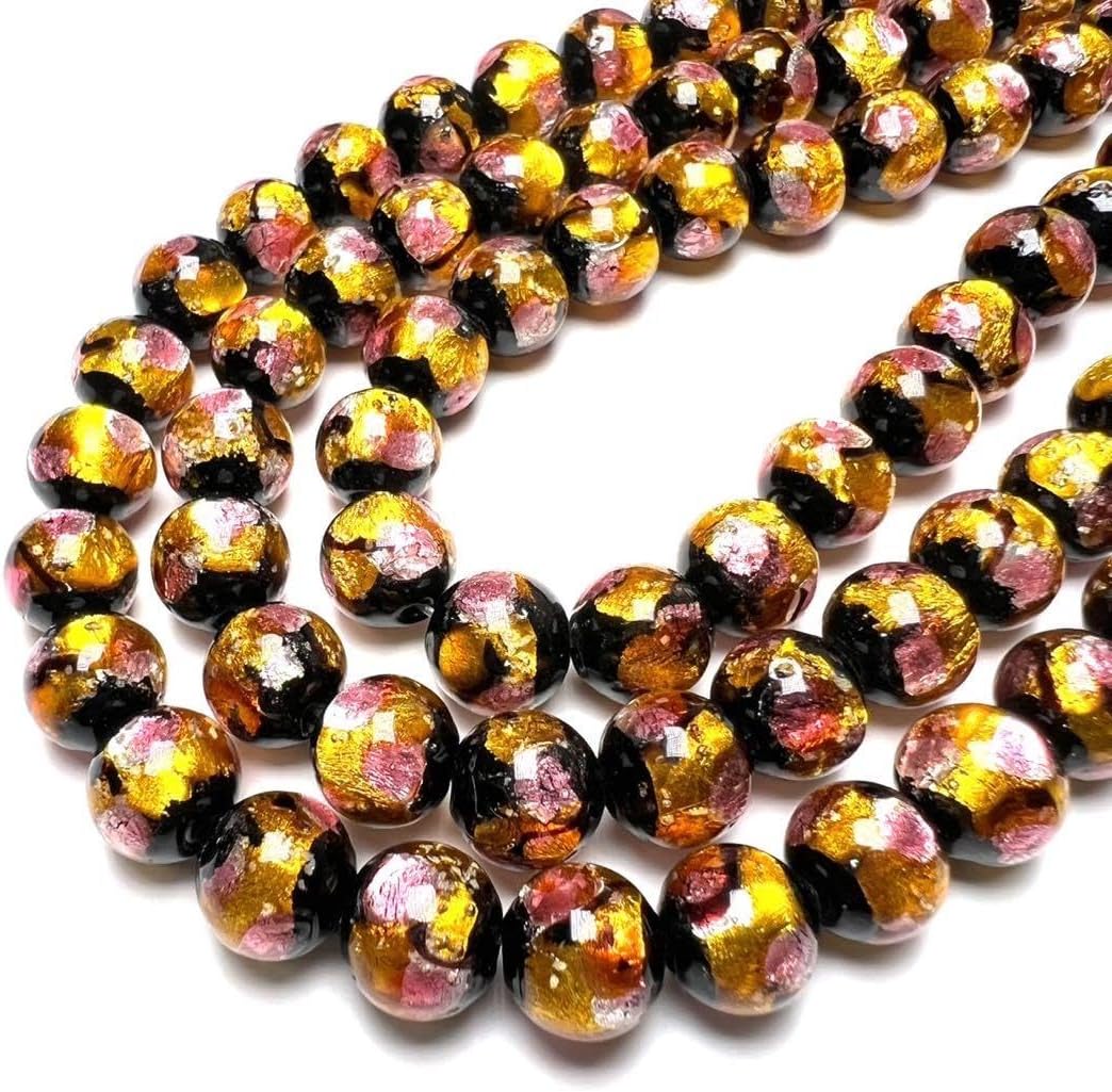 蓄光 ホタルガラス 8mm 連売り 50粕 沖縄 とんぼ玉 ピンクゴールド