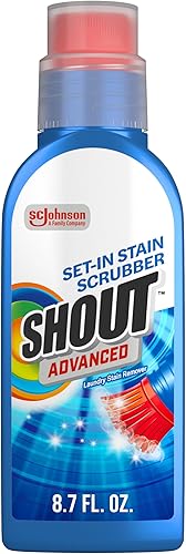 Shout Gel removedor de manchas avanzado para ropa sucia, gel ultra concentrado con cepillo limpiador integrado para manchas profundas, 8.7 onzas