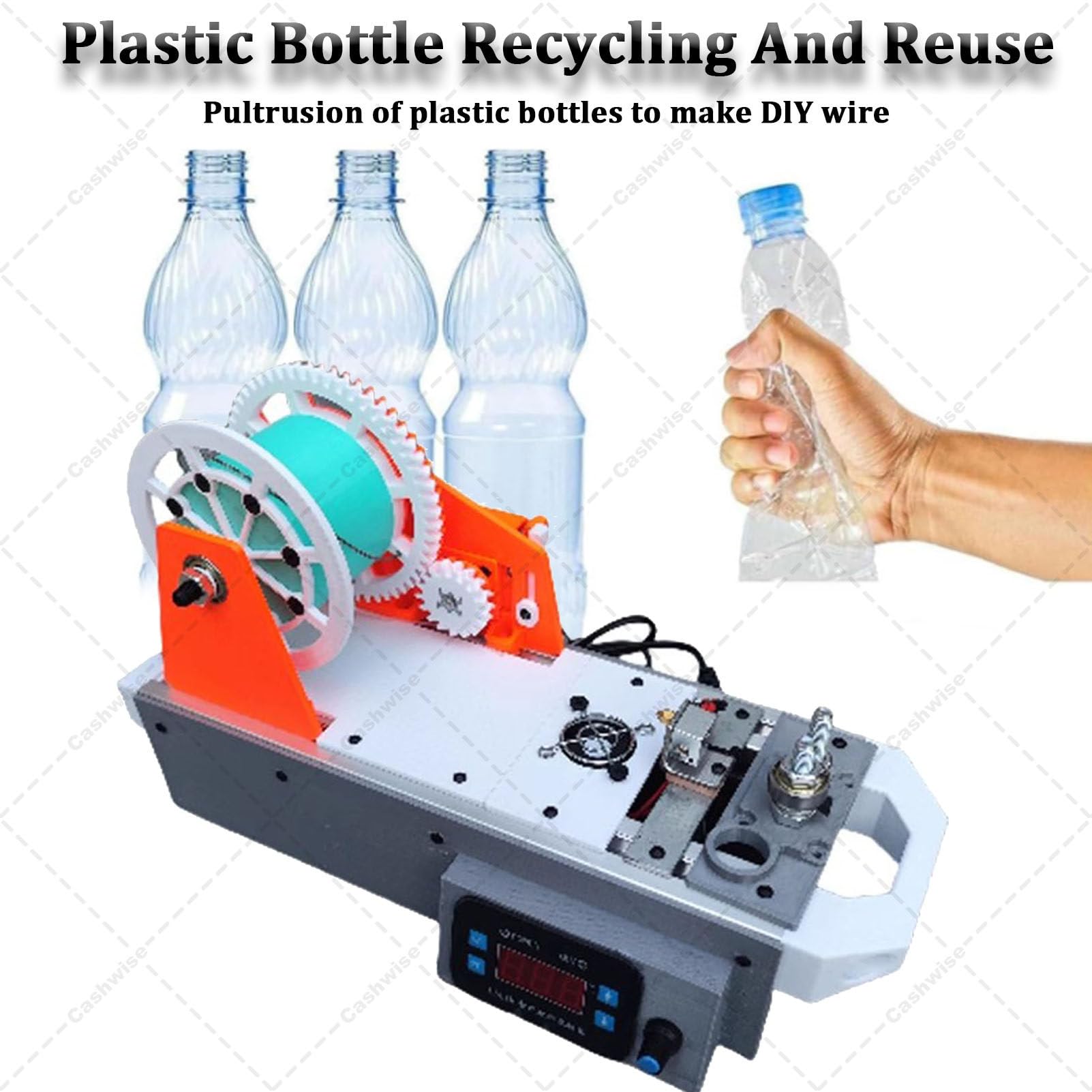3D-Drucker-Extruder, Filament-Maker für recycelte Haustiere, Flaschen-Recycler, mit digitaler Temperaturanzeige, Geschwindigkeit einstellbar, Desktop-Filament-Maker-Maschine für Familien OrangeGray