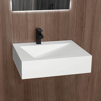 24x19 Wall-Mount Stone Resin Bathroom Sink Rectangular Vessel Sinks for Bathroom Floating Vanity Sink Trough Modern Art Basin
