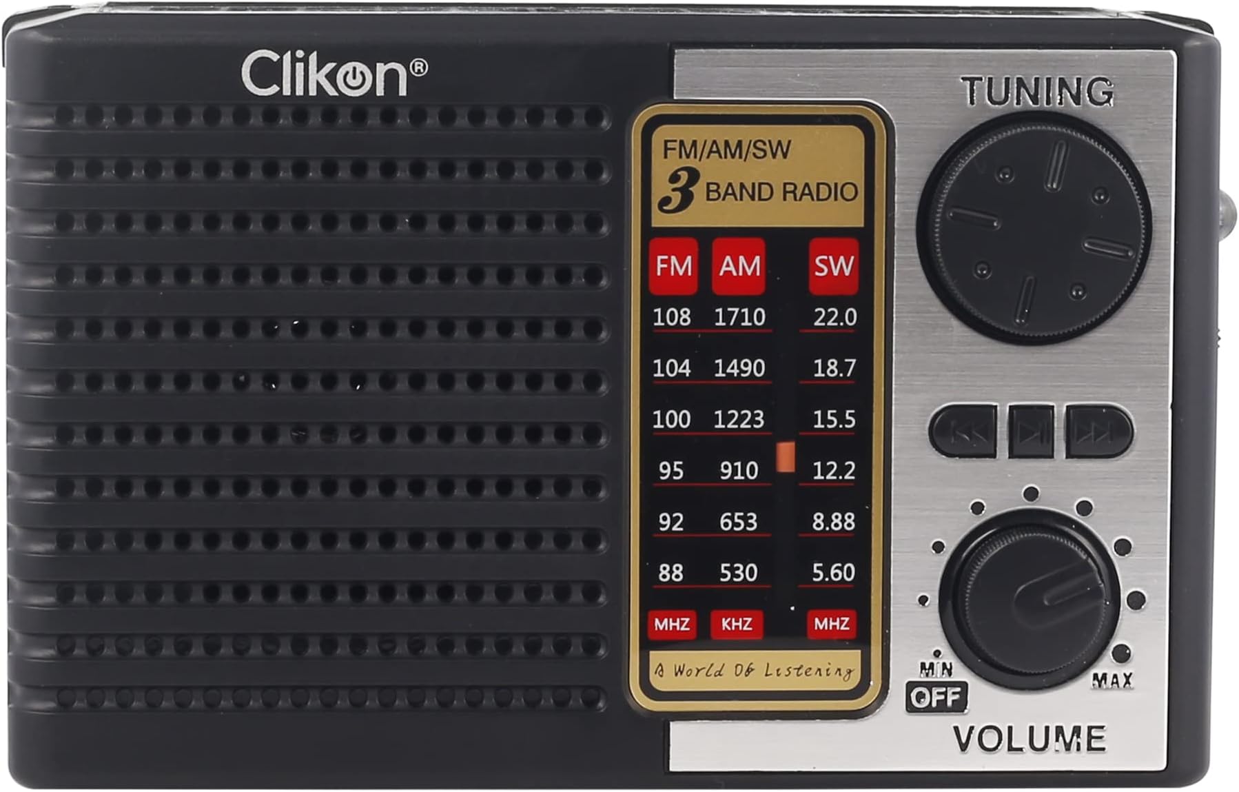 Clikon Classic Candid Radio with Built-in Solar Panel, Compact size, USB/TF Card Connectivity, 2 Years Warranty, Black and Silver – CK839