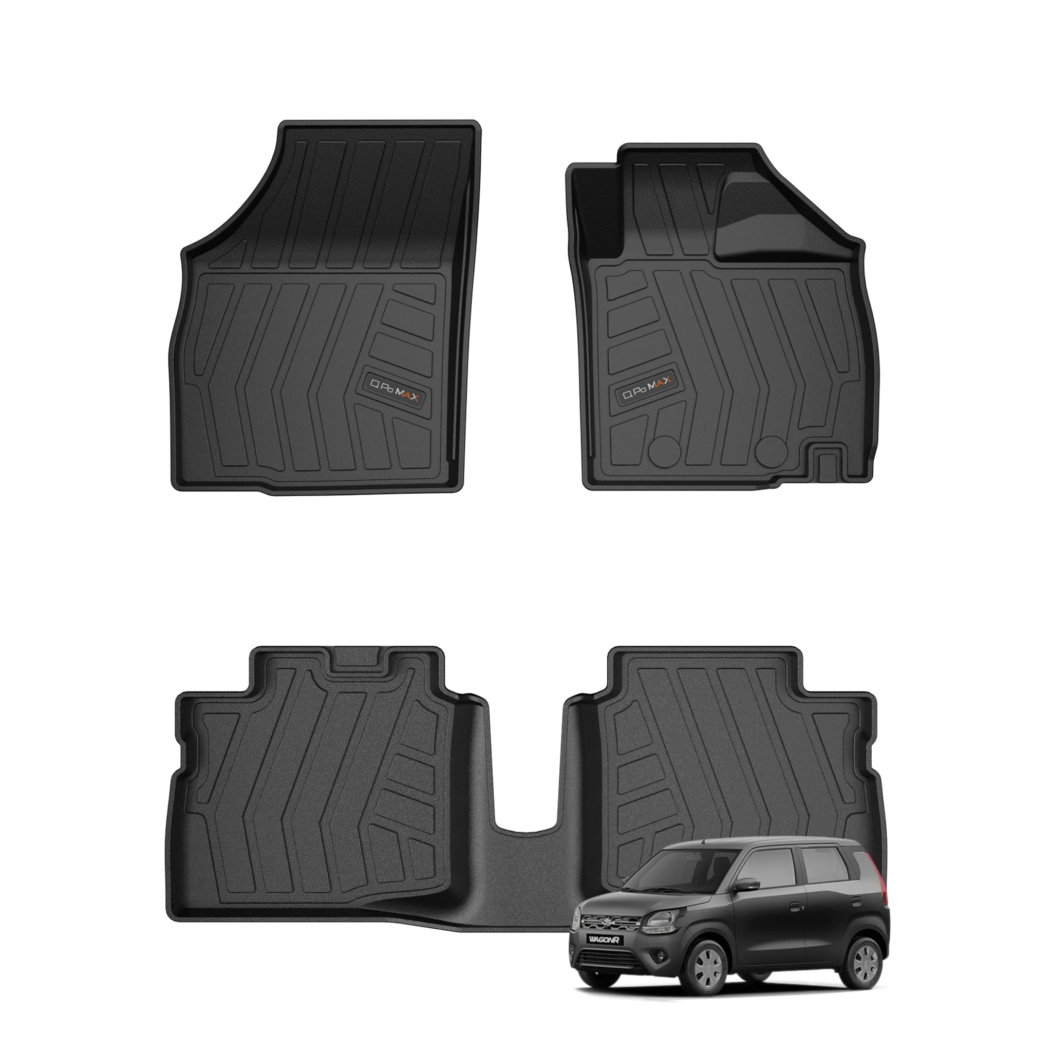 Q Po Wagon R (MAX) Jan 2019 - Present ECO TPE Car Floor Mat | All Weather Mats for Wagon R (Jan 2019 - Present) (Black)